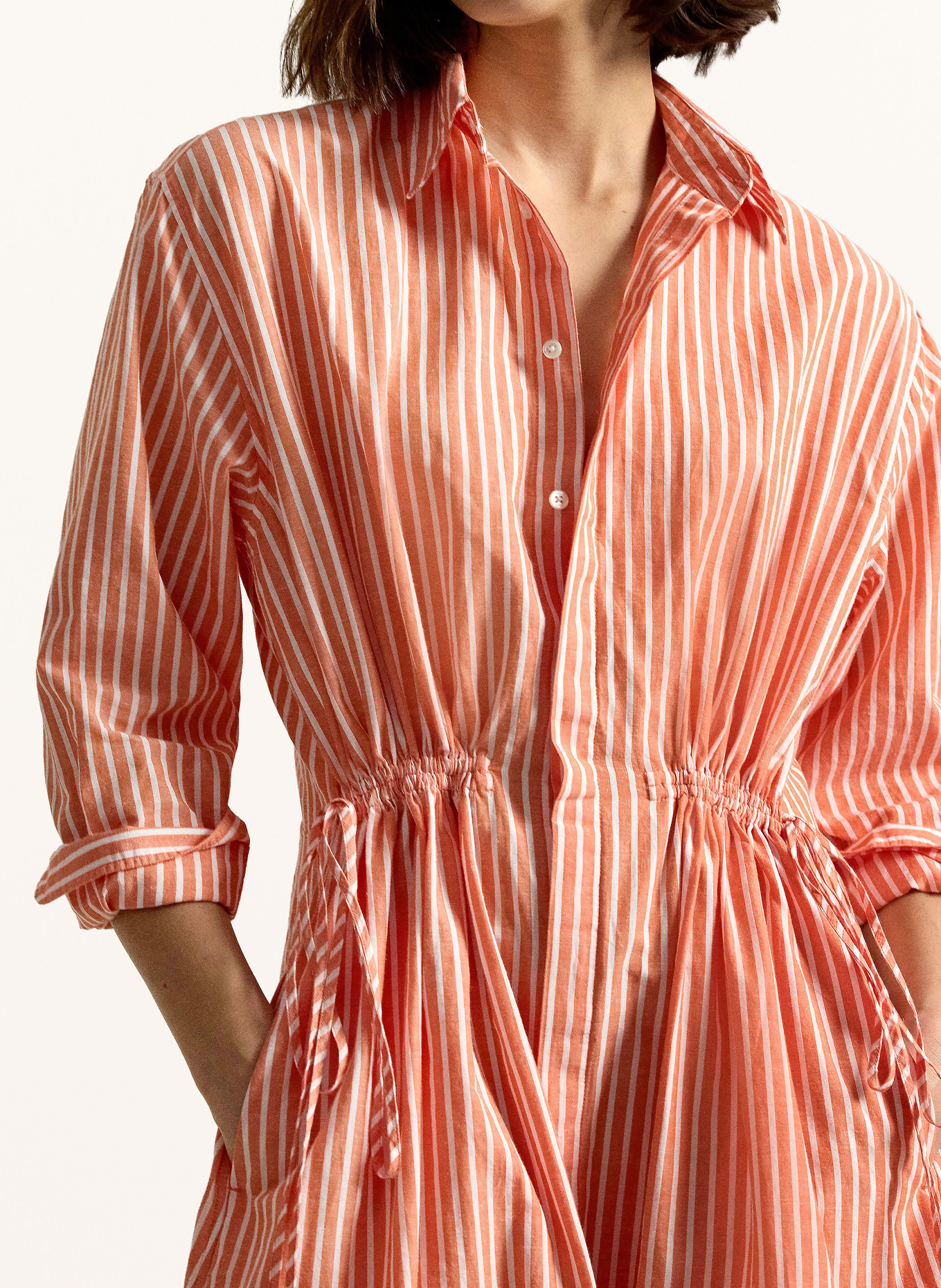 POLO RALPH LAUREN Hemdblusenkleid: ORANGE / WEISS