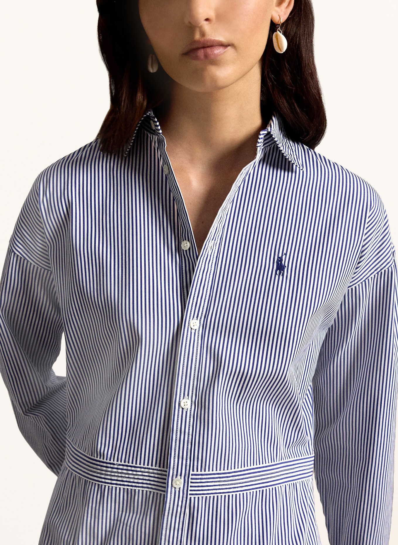 POLO RALPH LAUREN shirt dress: WHITE / DARK BLUE