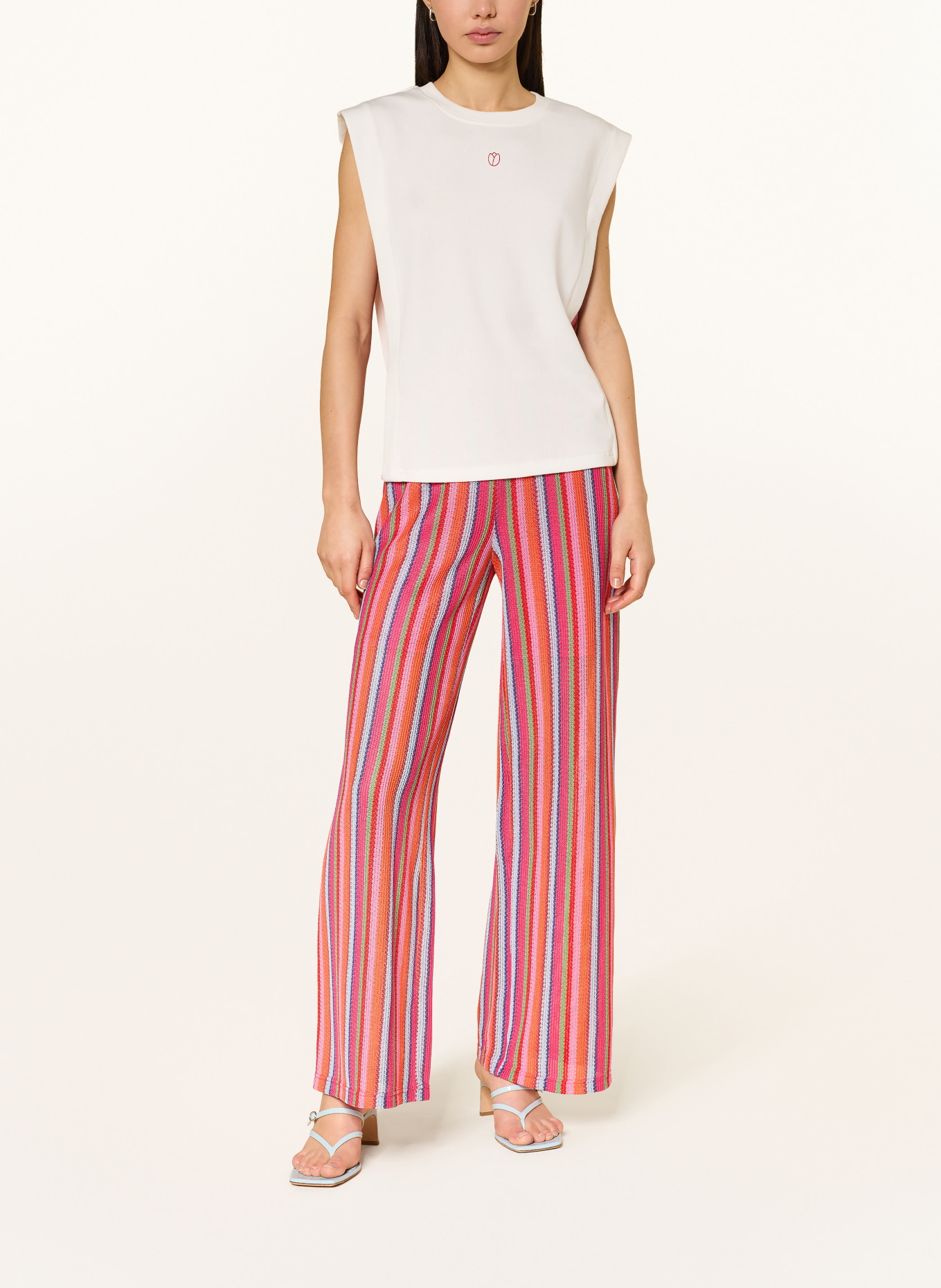 ICHI Pletené kalhoty IHLIBELLA: RŮŽOVÁ / ZELENÁ / TMAVĚ MODRÁ