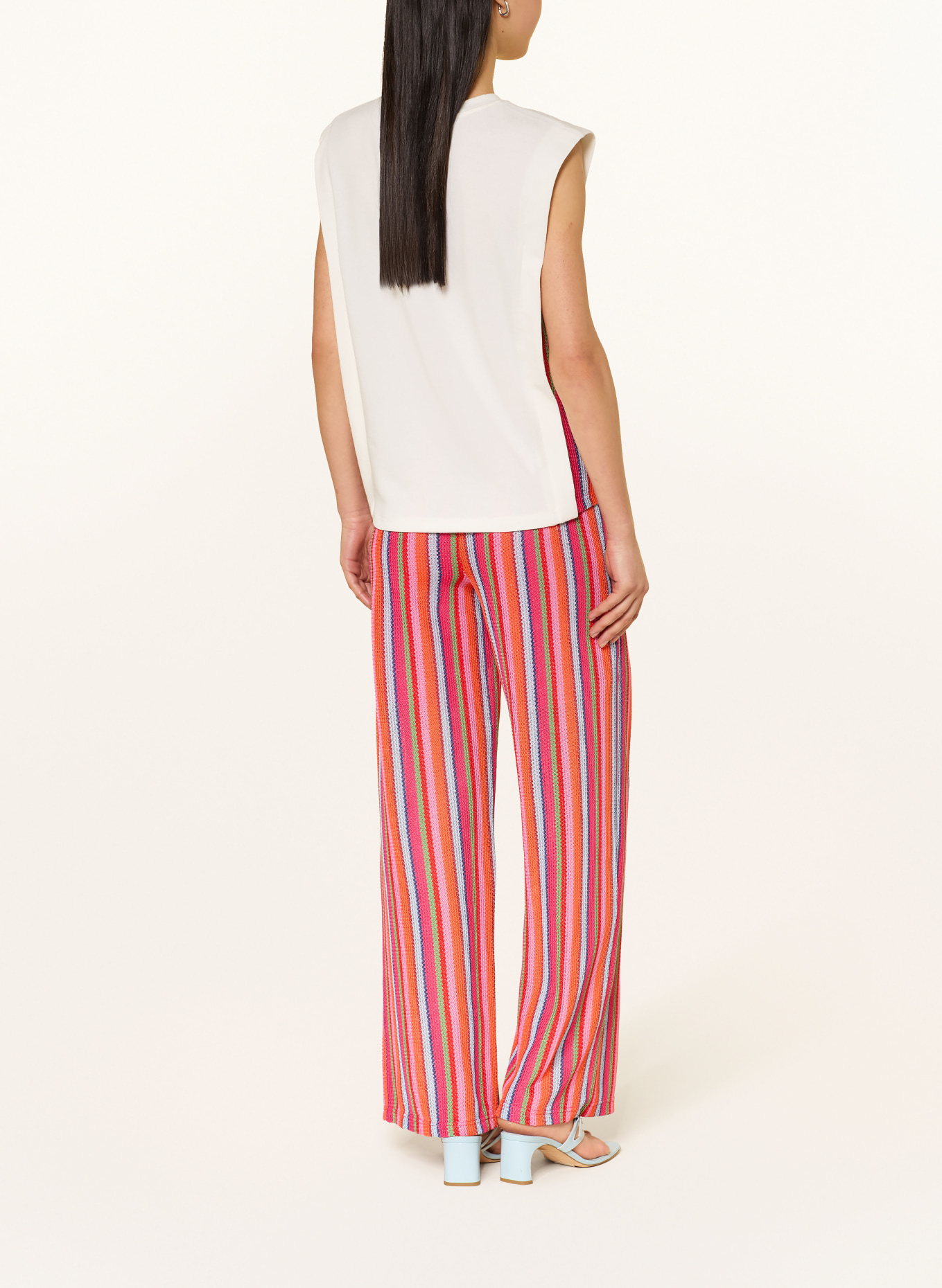 ICHI Pletené kalhoty IHLIBELLA: RŮŽOVÁ / ZELENÁ / TMAVĚ MODRÁ