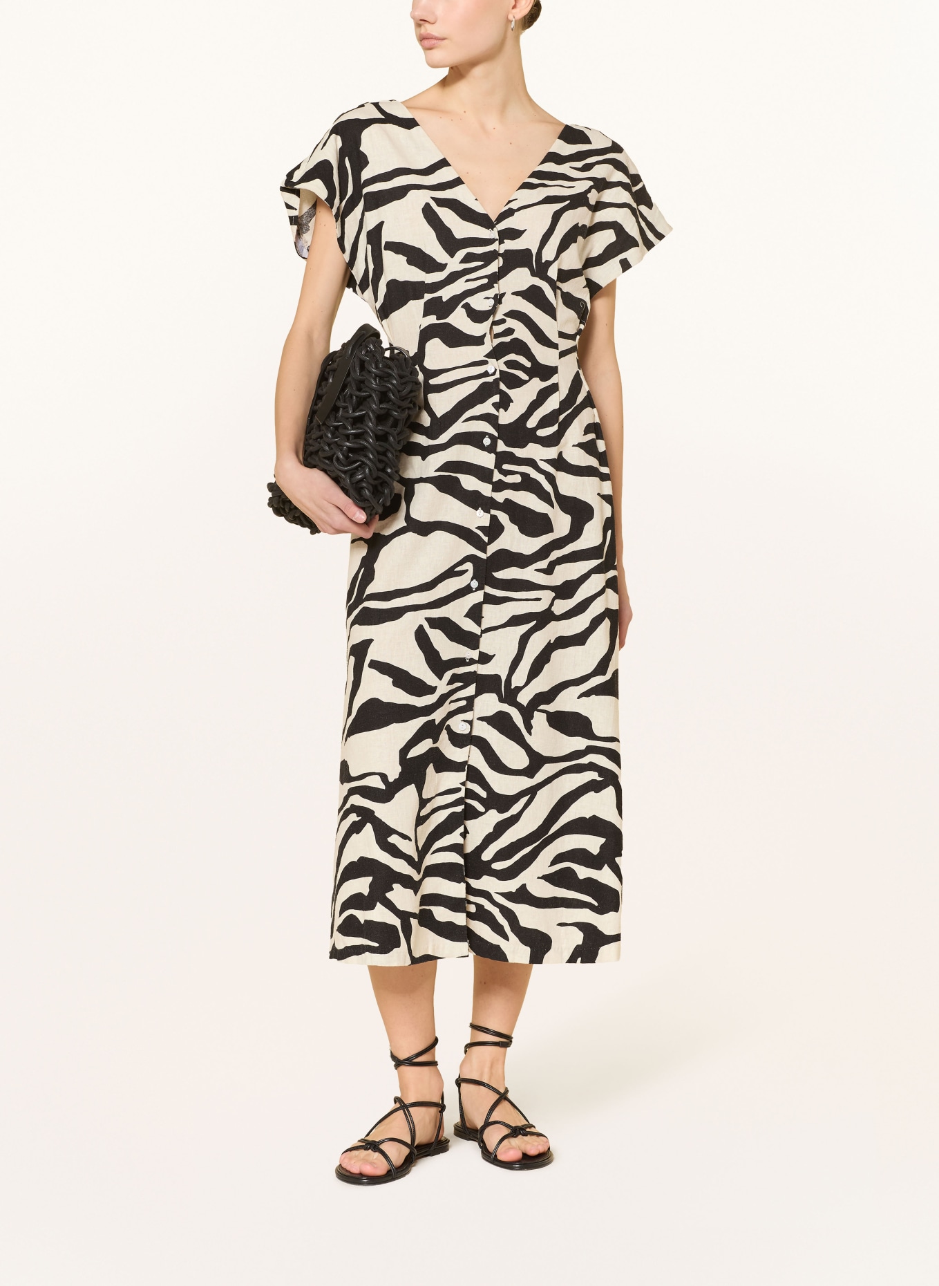 ICHI Sukienka IHLINNO z lnu: CZARNY / KREMOWY