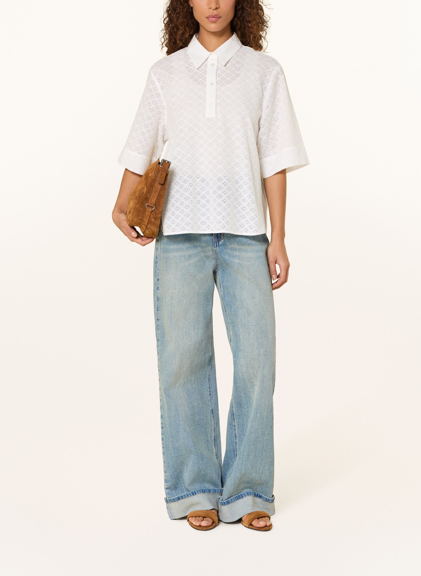 ICHI Bluzka IHCRIZA z koronki ażurowej: BIAŁY