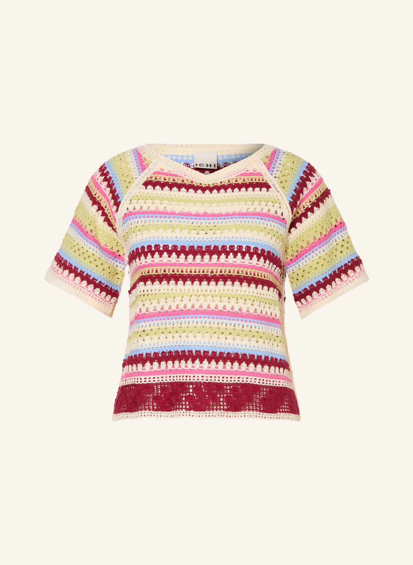 ICHI Crochet shirt IHBANDIE: CREAM / DARK RED / LIGHT GREEN