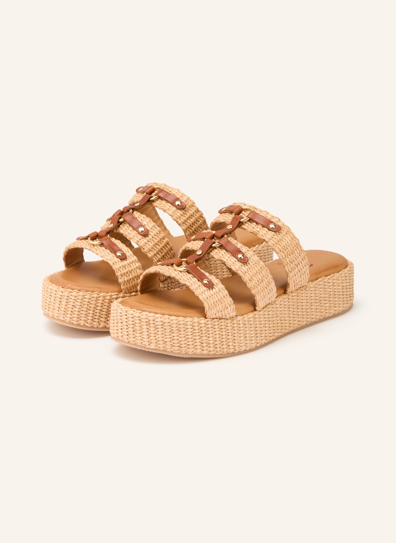 È MIA Platform mules with studs: BEIGE / GOLD / BROWN