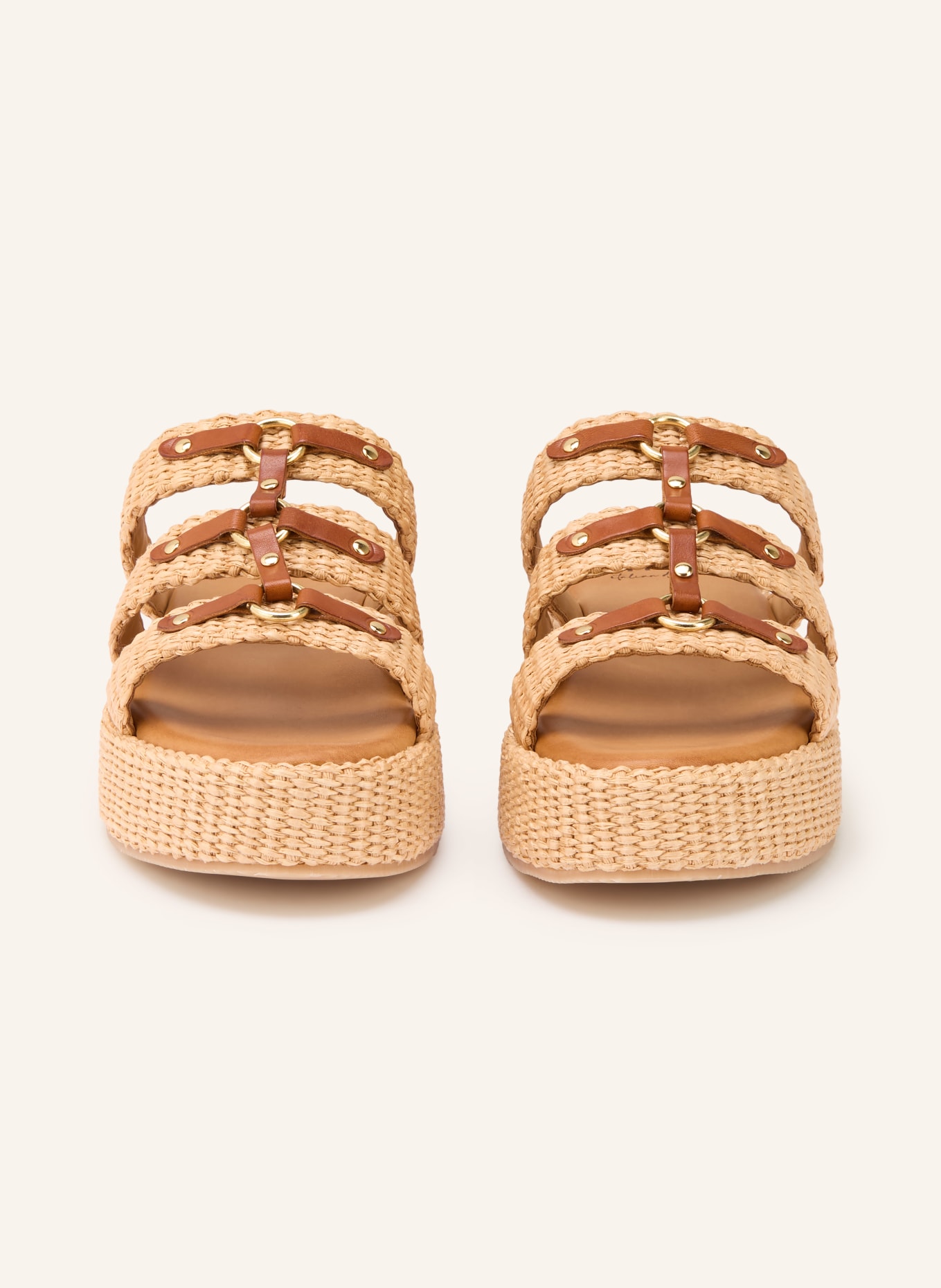 È MIA Platform mules with studs: BEIGE / GOLD / BROWN