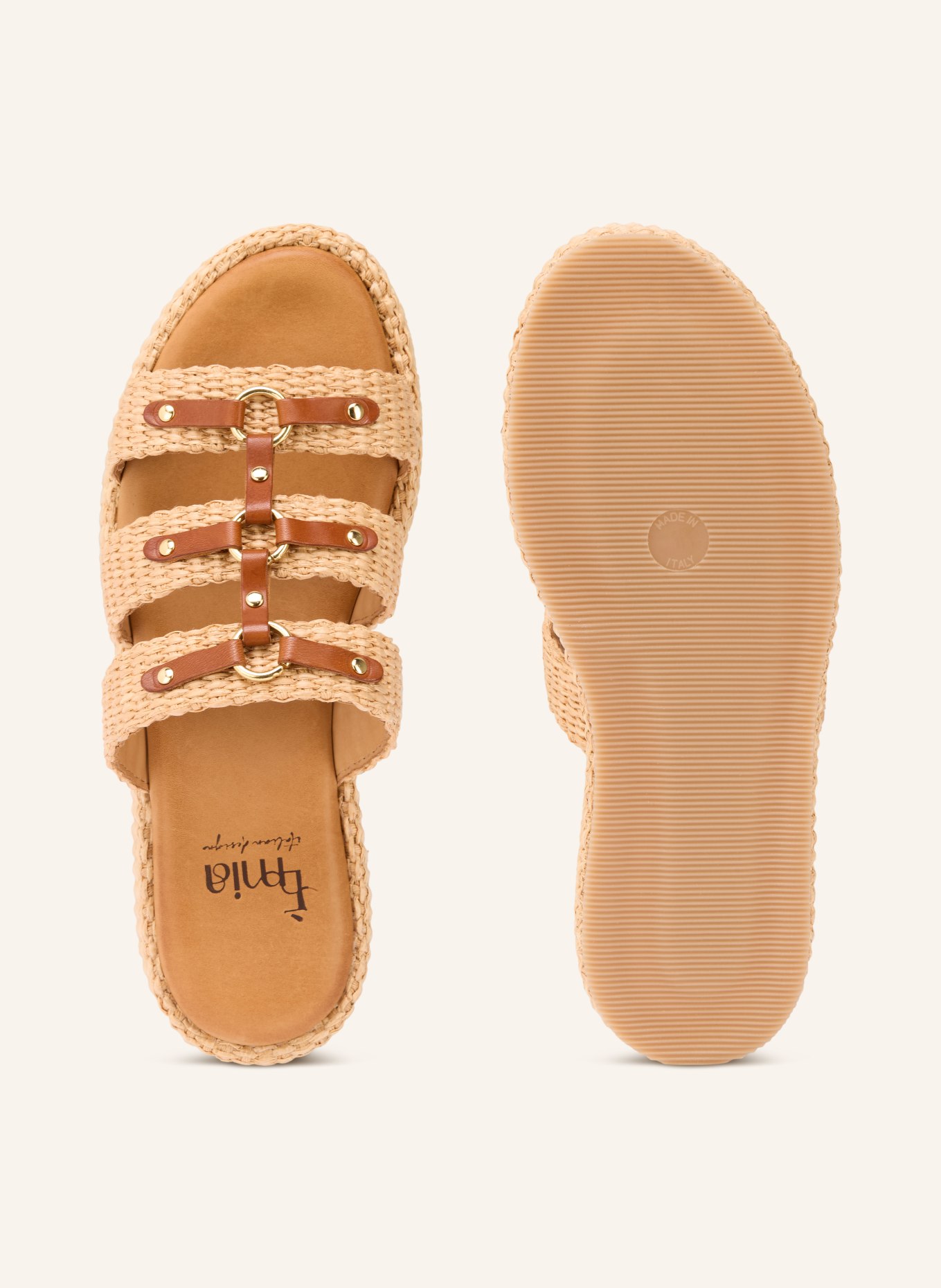 È MIA Platform mules with studs: BEIGE / GOLD / BROWN