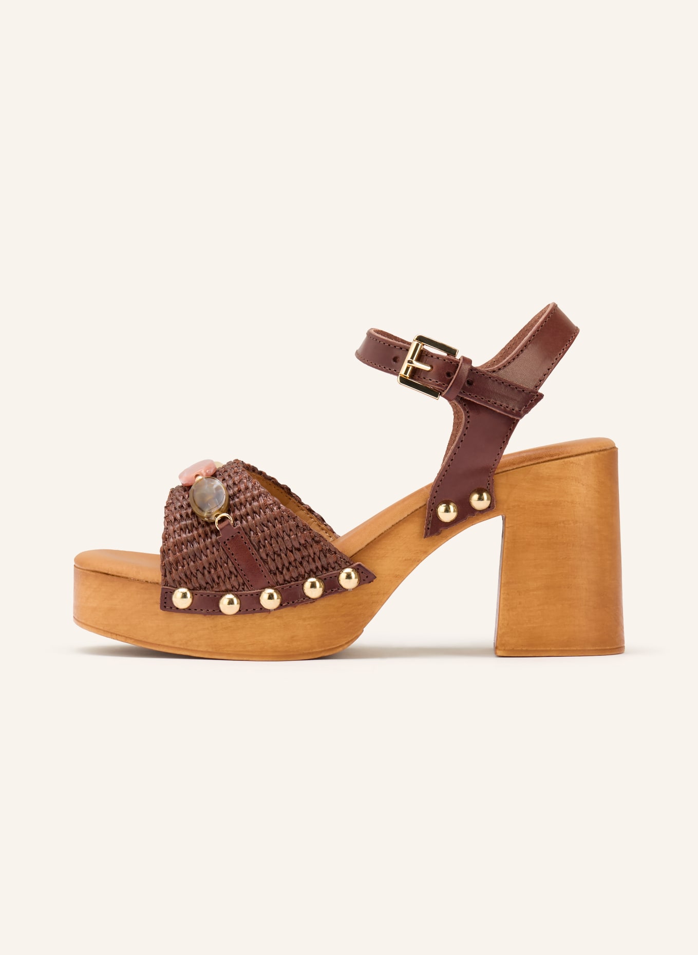 È MIA Plateau-Sandaletten mit Schmucksteinen und Nieten: DUNKELBRAUN