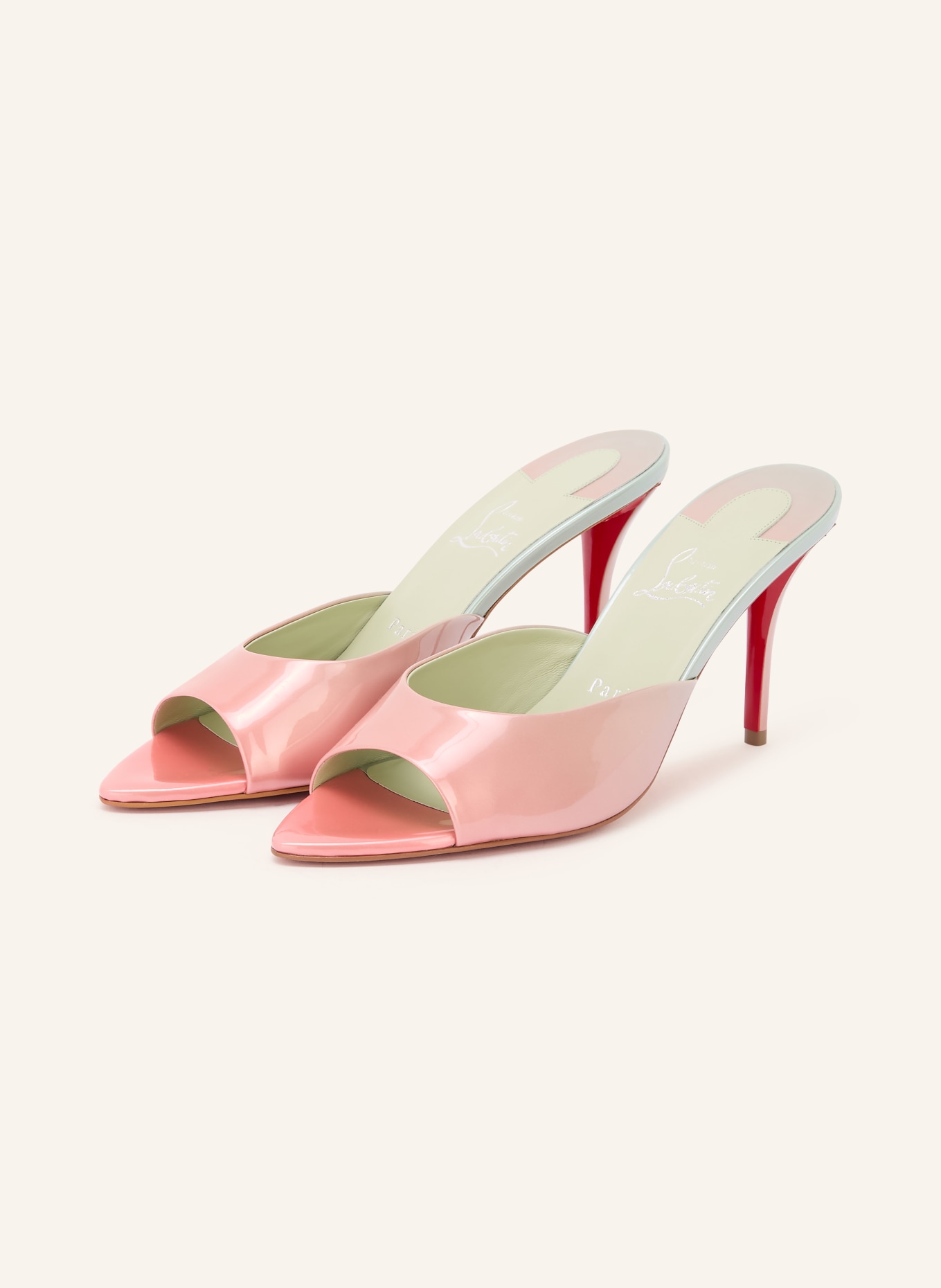 Christian Louboutin Lakierowane klapki MISS Z 80: ŁOSOSIOWY / MIĘTOWY