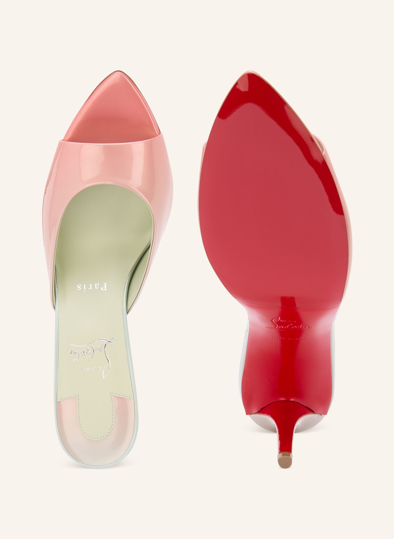 Christian Louboutin Lakierowane klapki MISS Z 80: ŁOSOSIOWY / MIĘTOWY