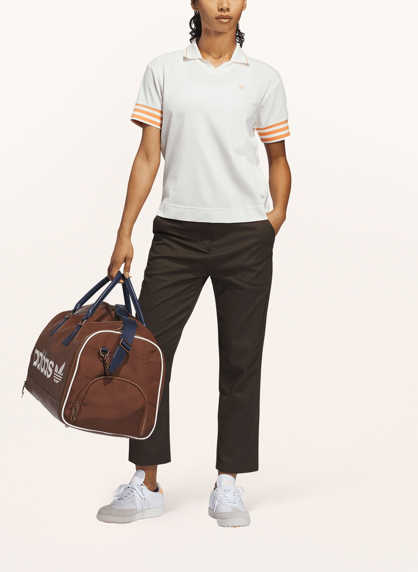 adidas Originals Piqué polo shirt ORIGINALS 3-STRIPE: WHITE / ORANGE