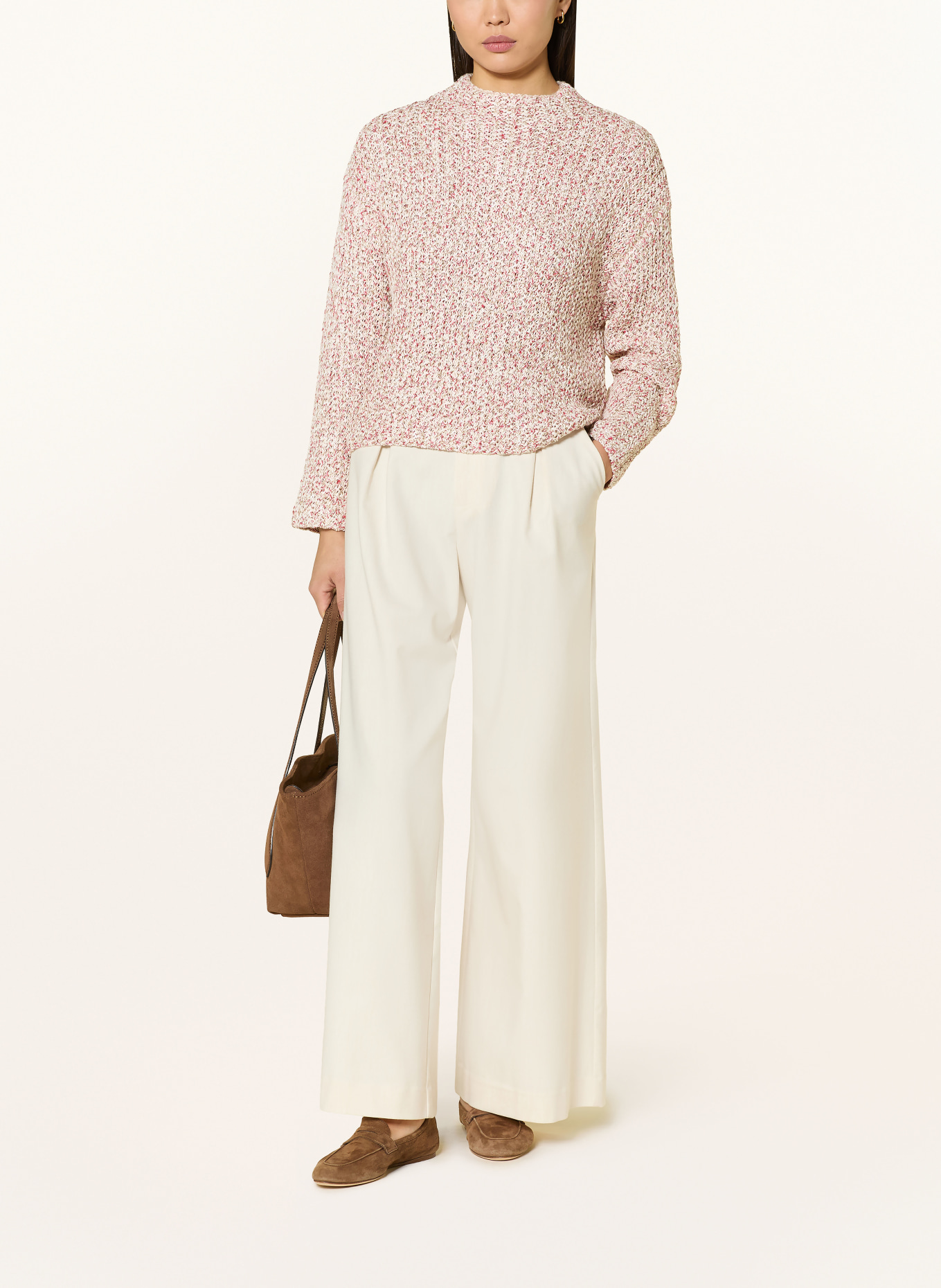 BETTY&CO Svetr s třpytivou přízí: BÉŽOVÁ / ČERVENÁ