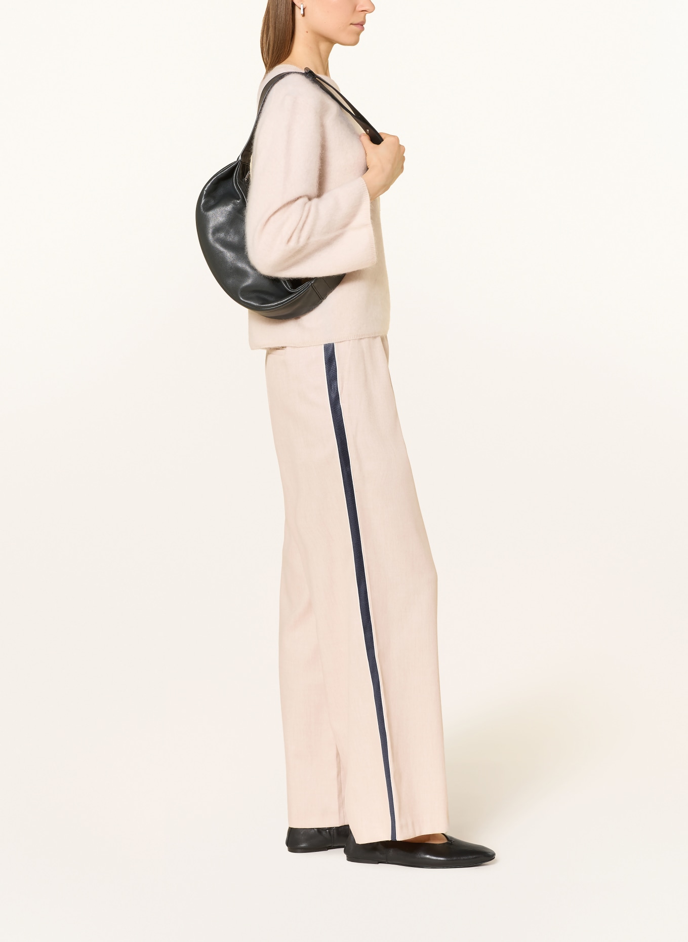 BETTY&CO Kalhoty Marlene s pruhy: BÉŽOVÁ / ČERNÁ