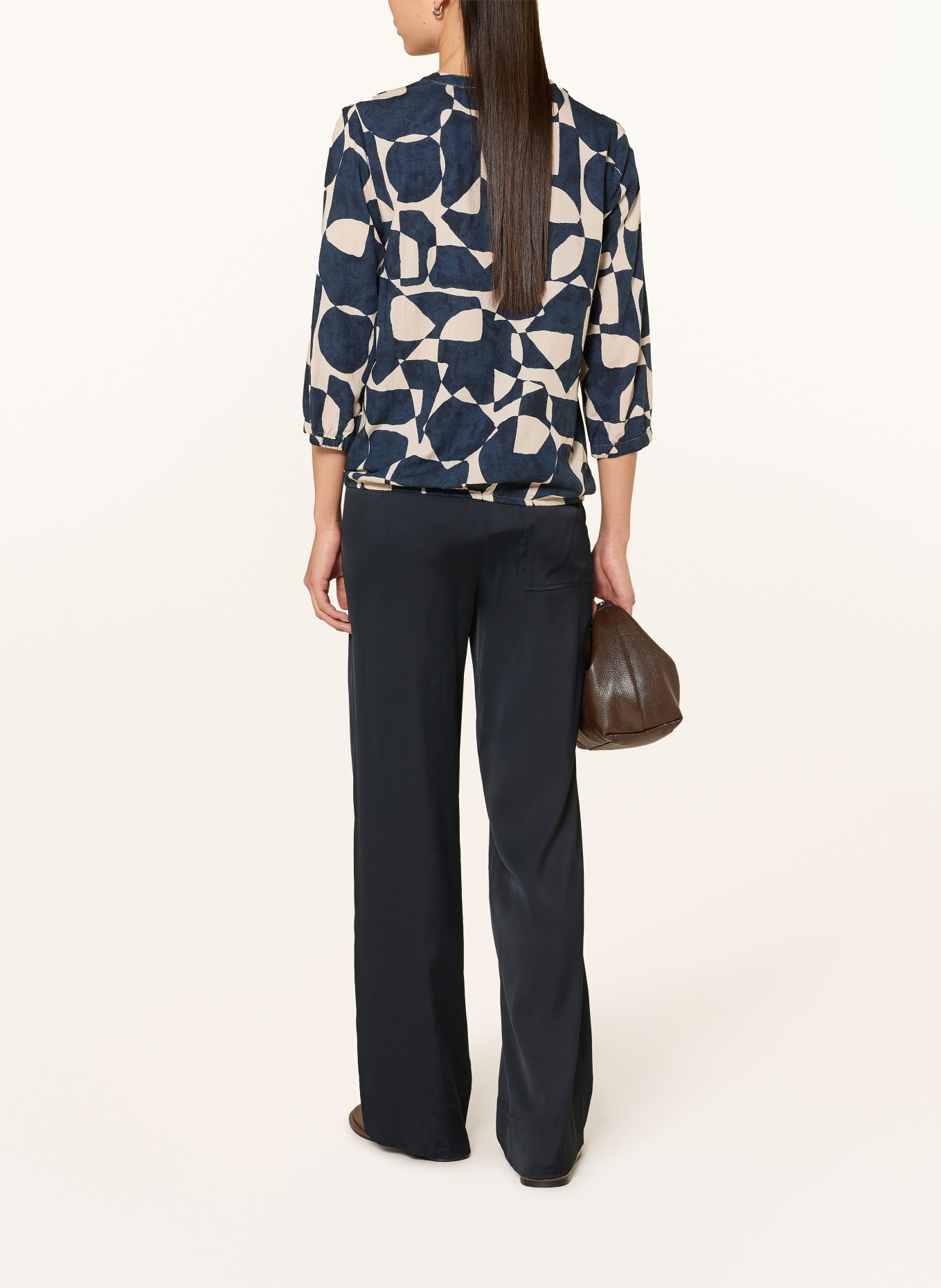 BETTY&CO Blůza s 3/4 rukávem: TMAVĚ MODRÁ / BÉŽOVÁ