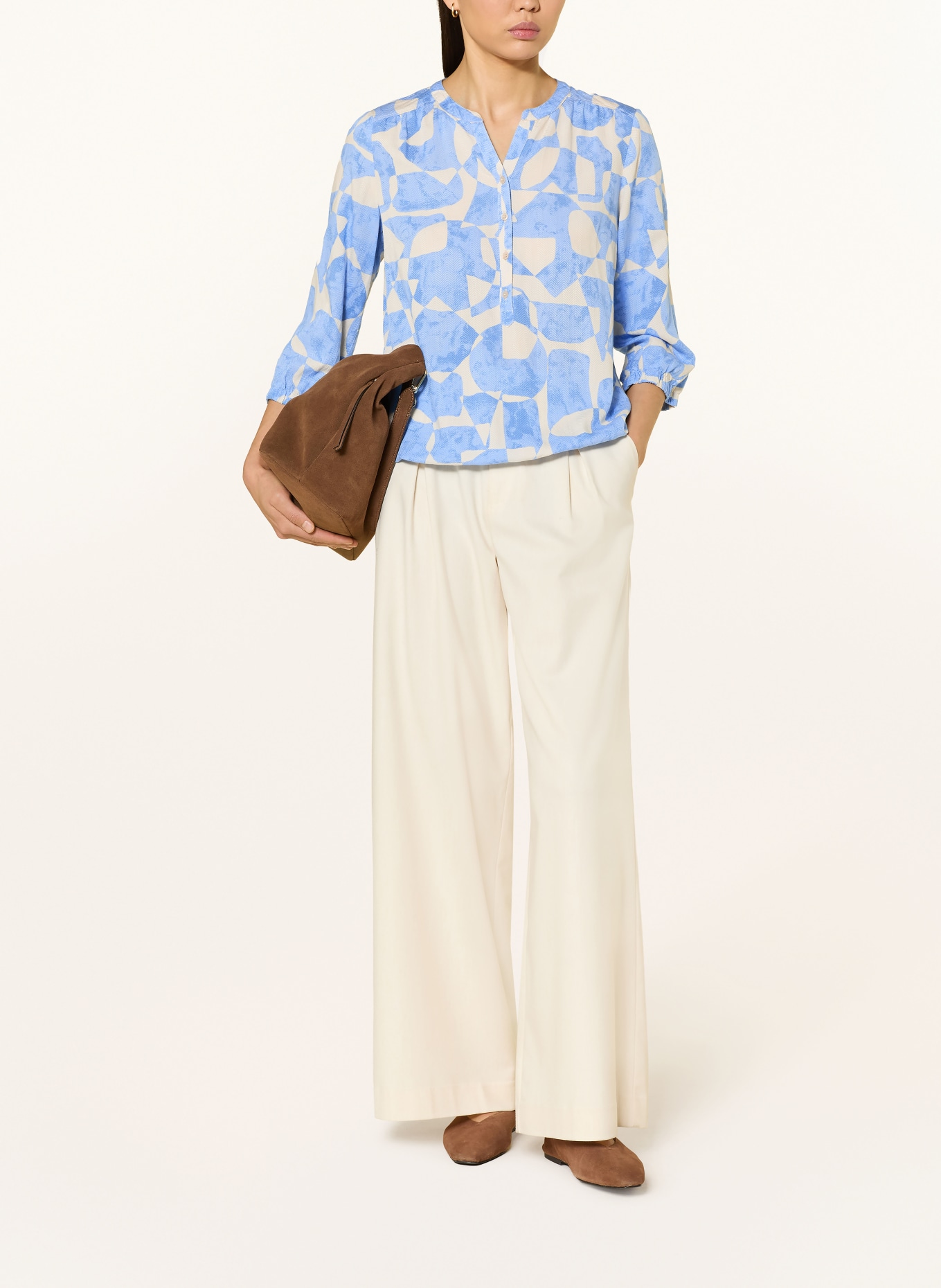 BETTY&CO Blůza s 3/4 rukávem: TMAVĚ MODRÁ / BÉŽOVÁ