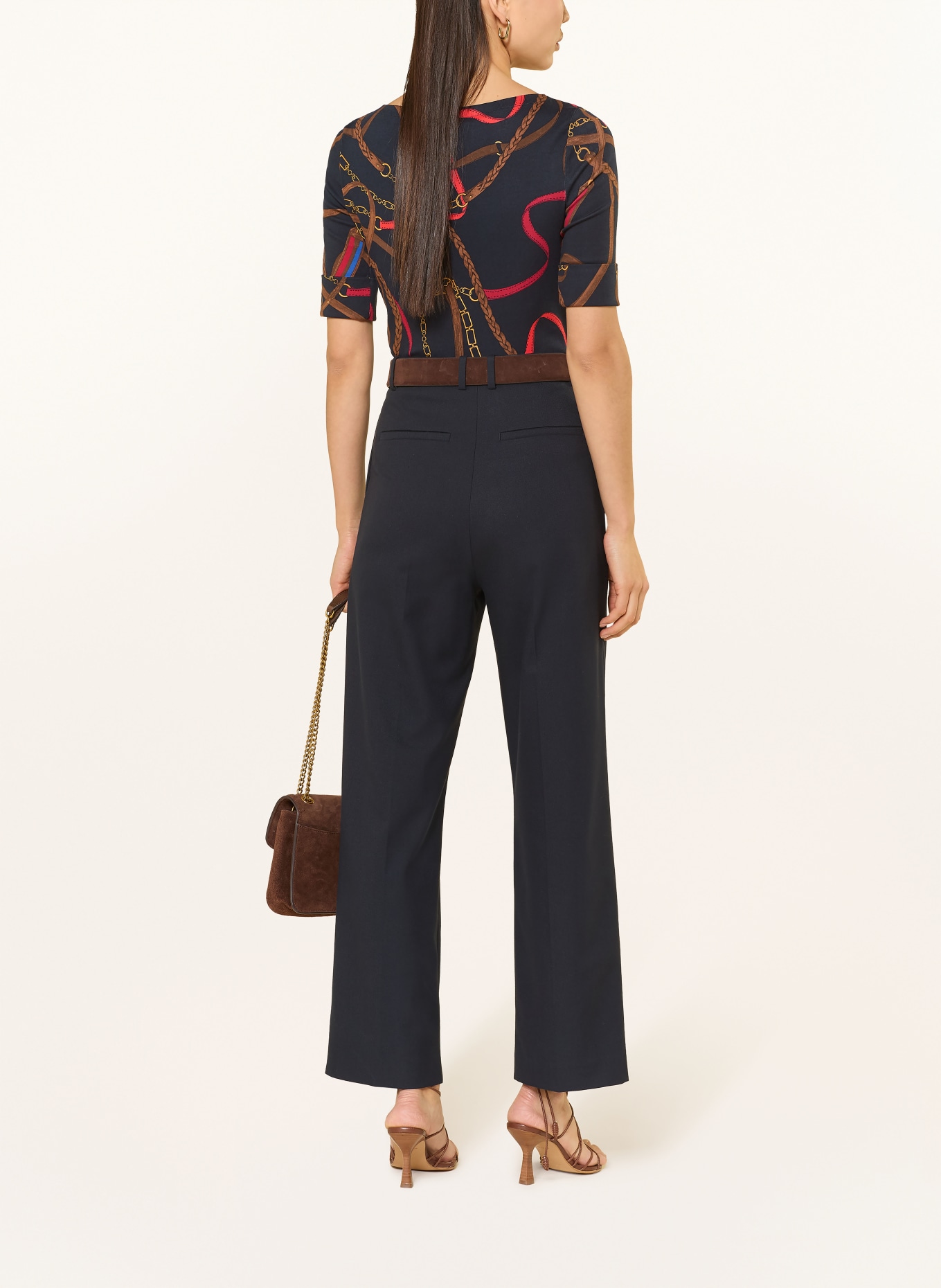 LAUREN RALPH LAUREN tričko: TMAVĚ MODRÁ / ZLATÁ / HNĚDÁ