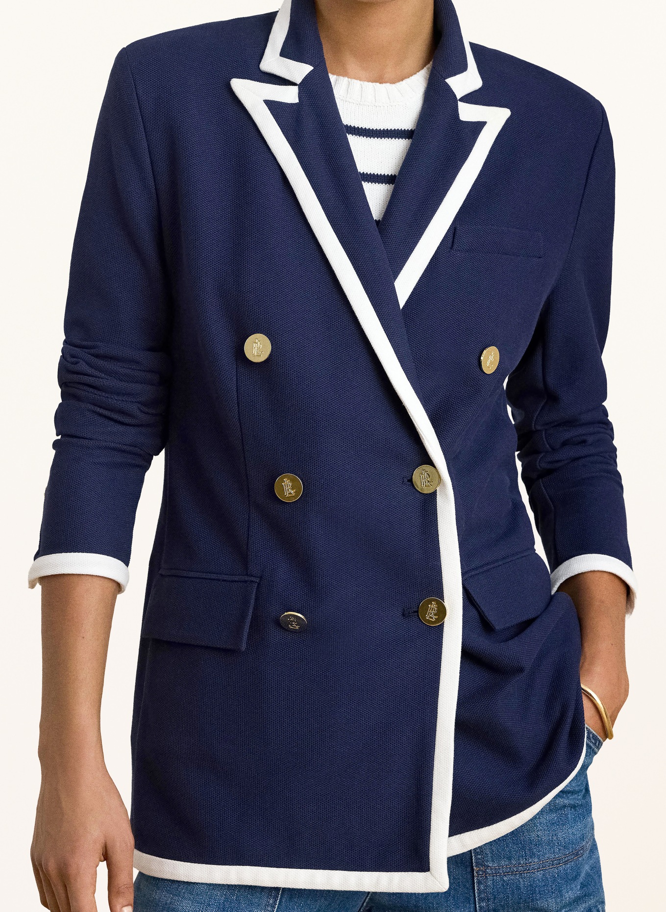 LAUREN RALPH LAUREN Piqué blazer: DONKERBLAUW / WIT