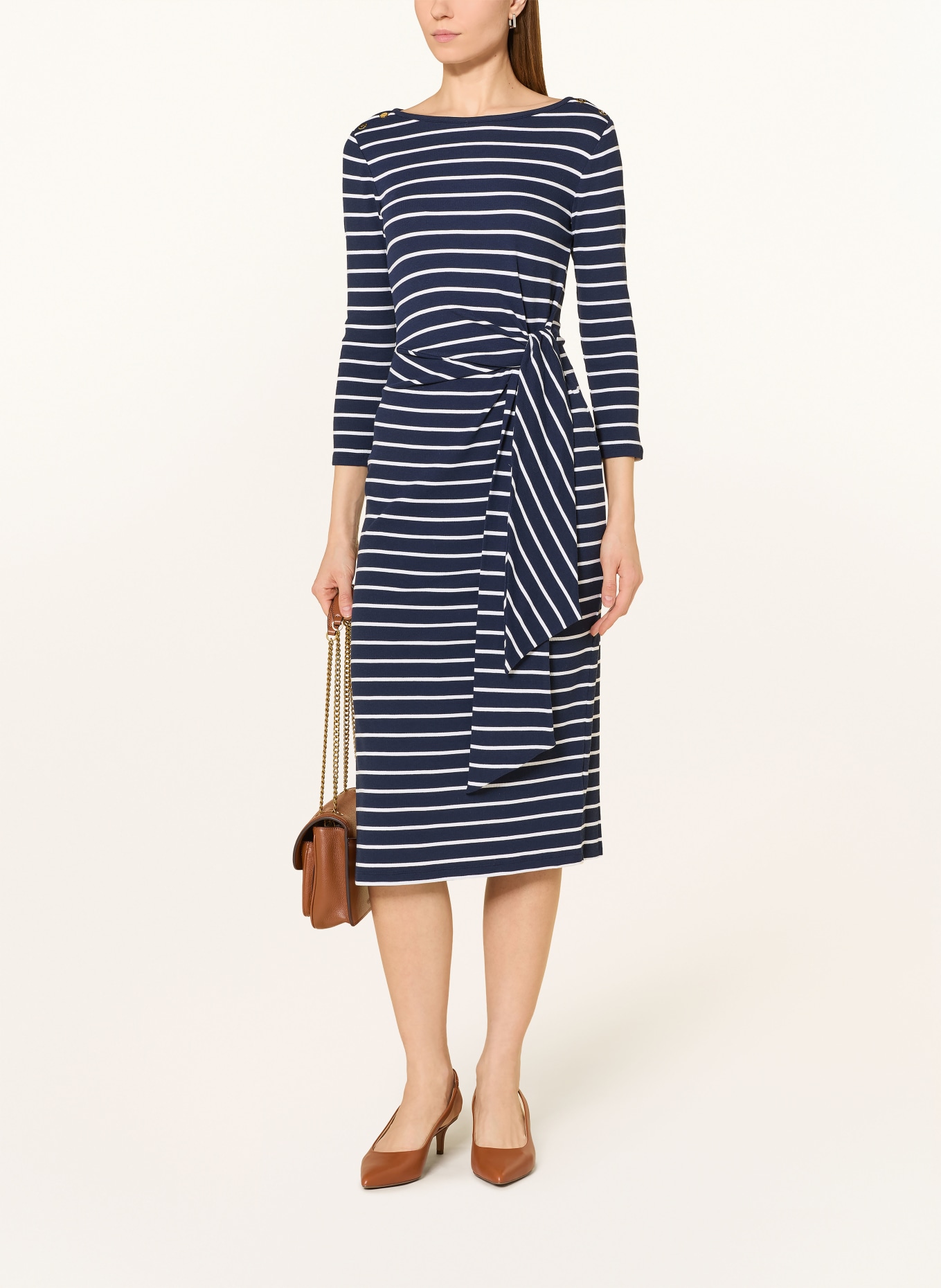 LAUREN RALPH LAUREN gebreide jurk: DONKERBLAUW / WIT