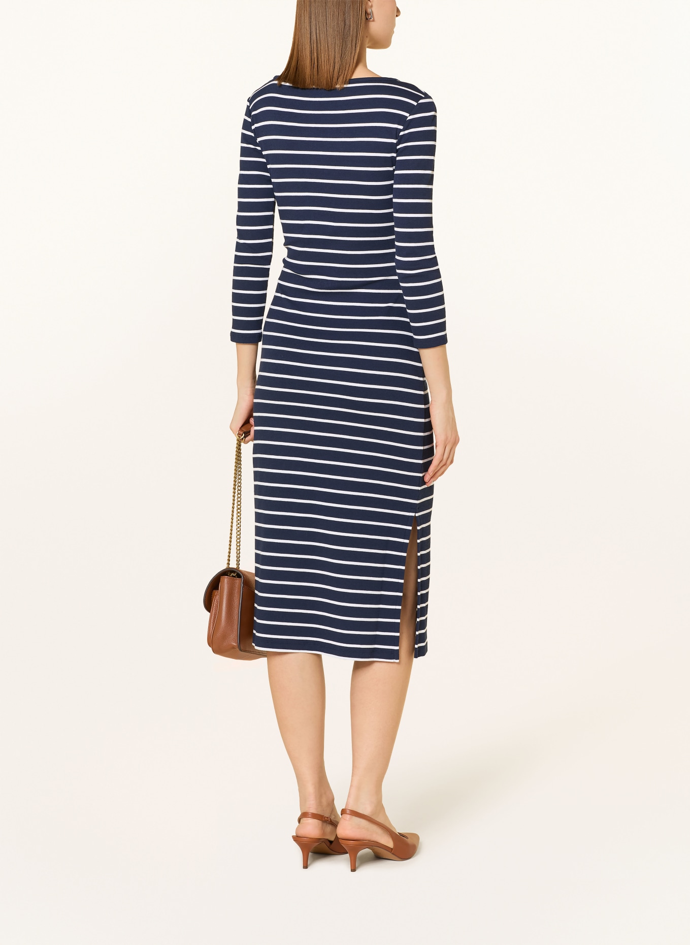 LAUREN RALPH LAUREN gebreide jurk: DONKERBLAUW / WIT