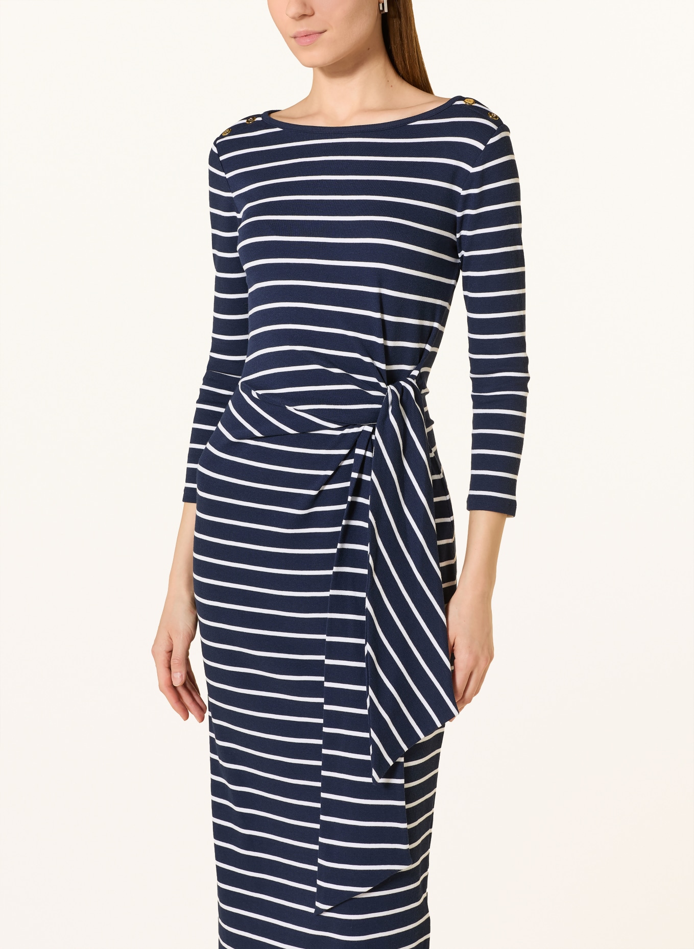 LAUREN RALPH LAUREN gebreide jurk: DONKERBLAUW / WIT