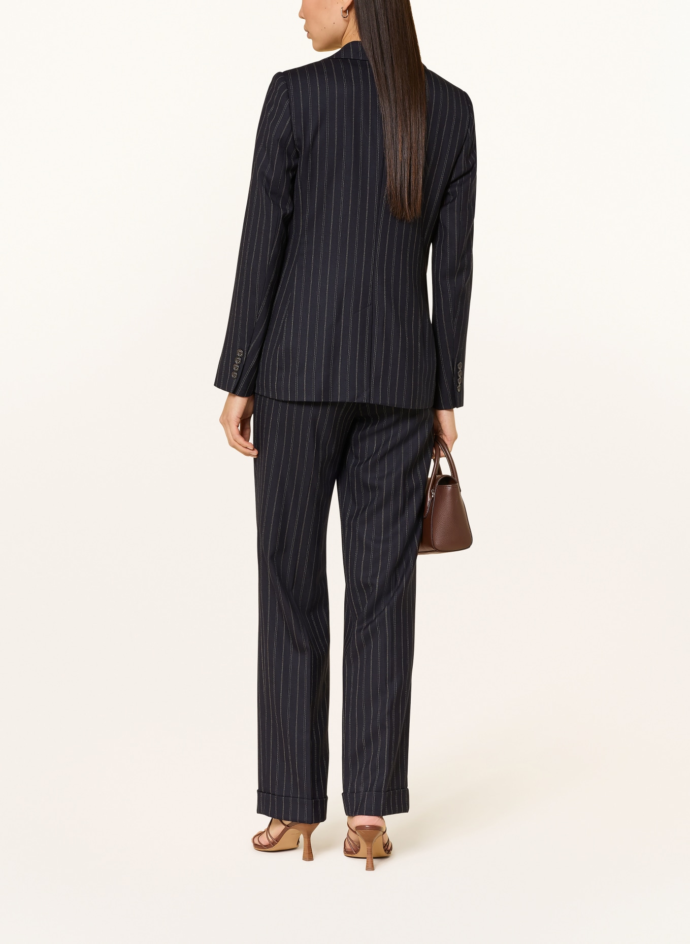 LAUREN RALPH LAUREN kalhoty Marlene: TMAVĚ MODRÁ / KRÉMOVÁ