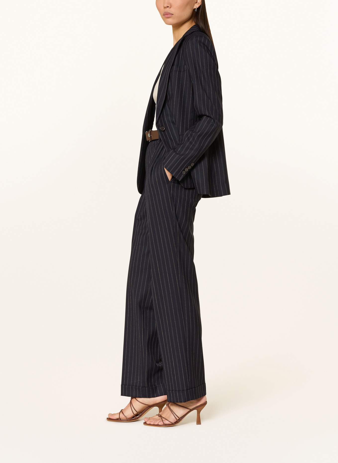 LAUREN RALPH LAUREN kalhoty Marlene: TMAVĚ MODRÁ / KRÉMOVÁ