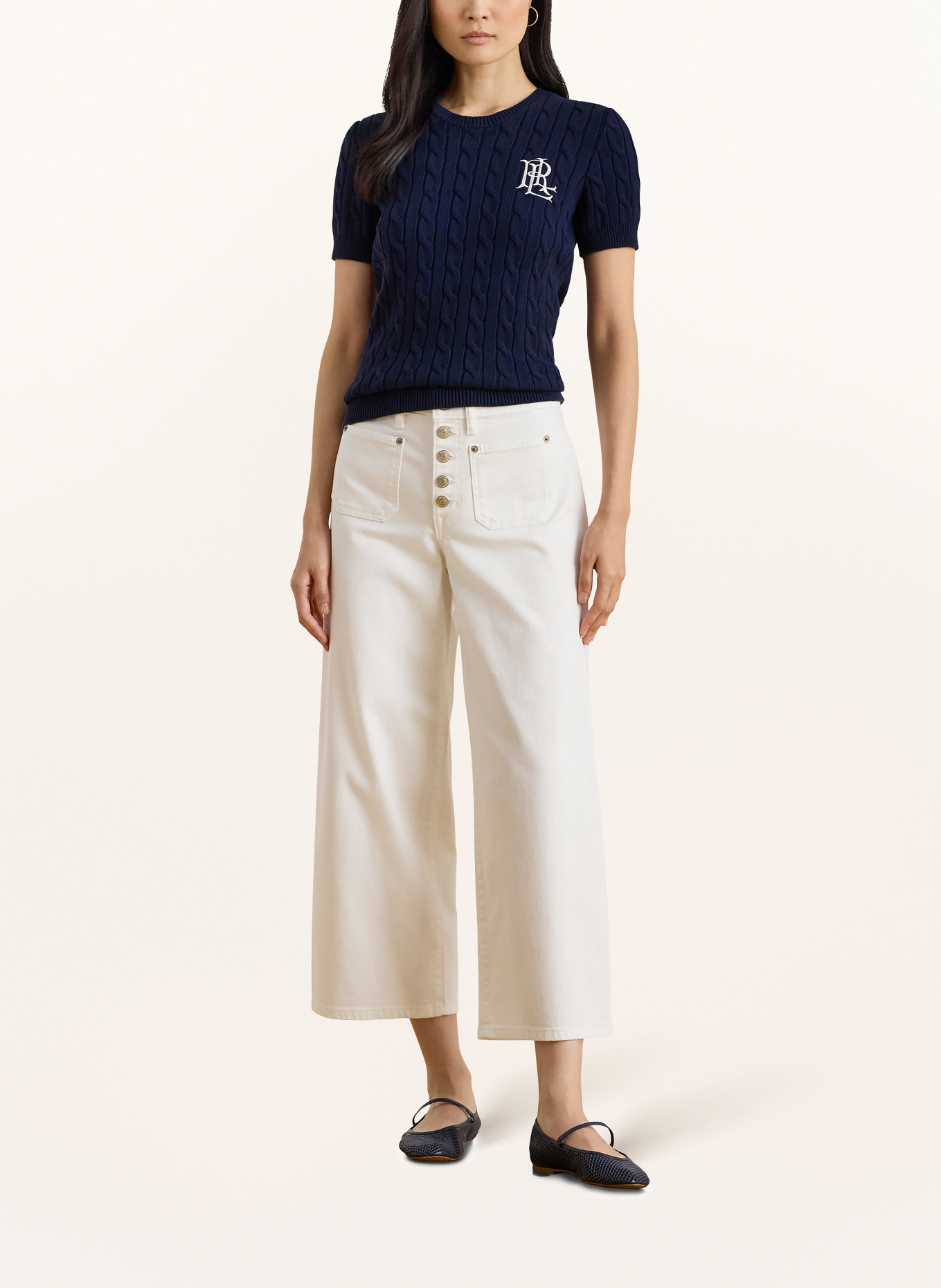 LAUREN RALPH LAUREN pletené tričko: TMAVĚ MODRÁ