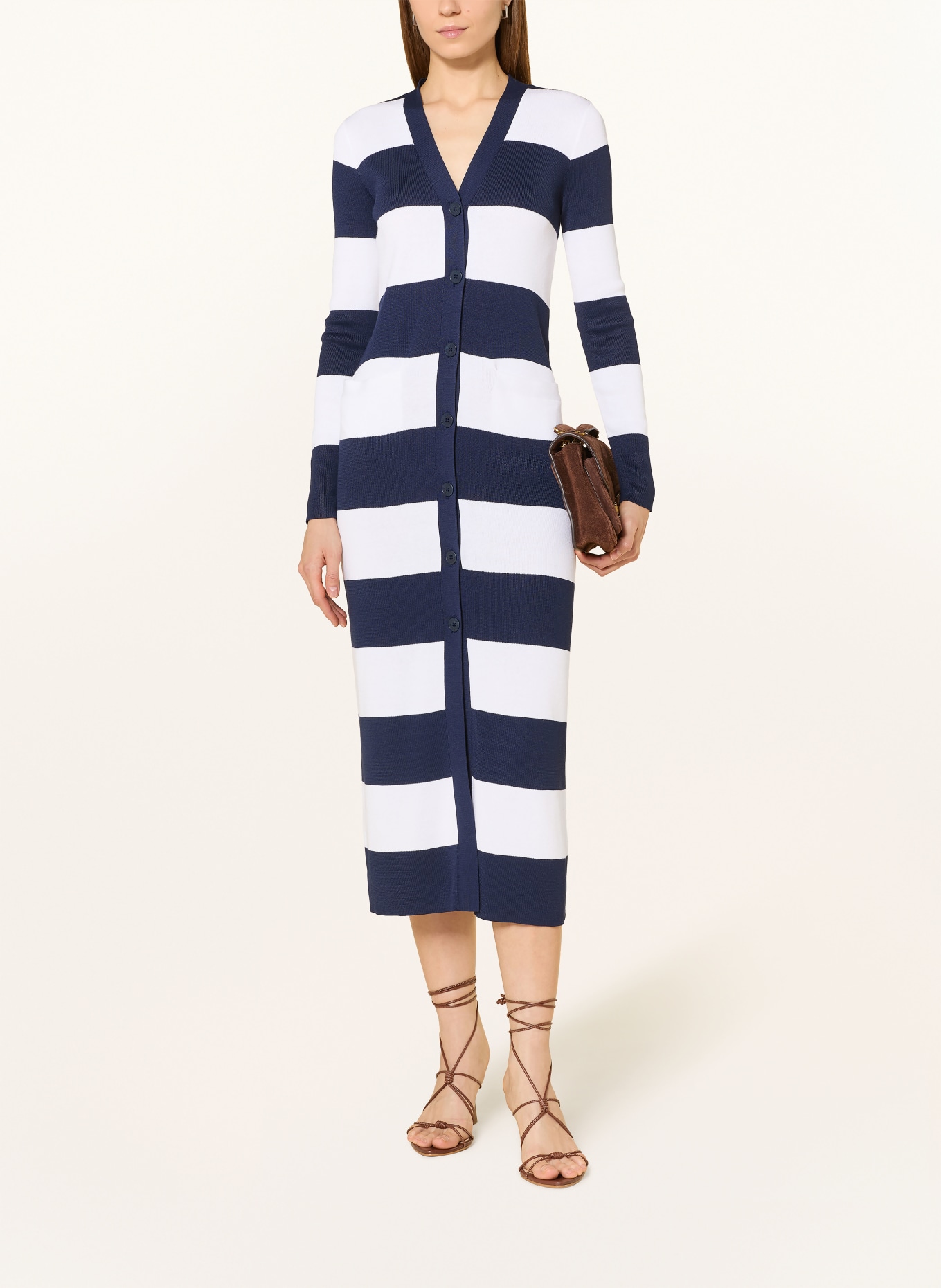 LAUREN RALPH LAUREN pletený kabát: TMAVĚ MODRÁ / BÍLÁ