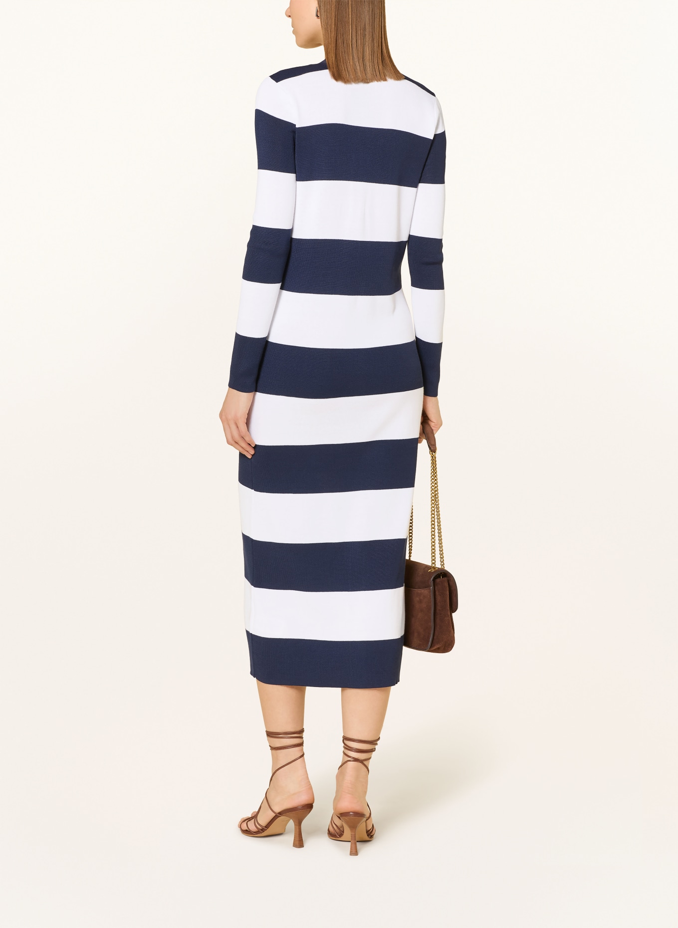 LAUREN RALPH LAUREN pletený kabát: TMAVĚ MODRÁ / BÍLÁ