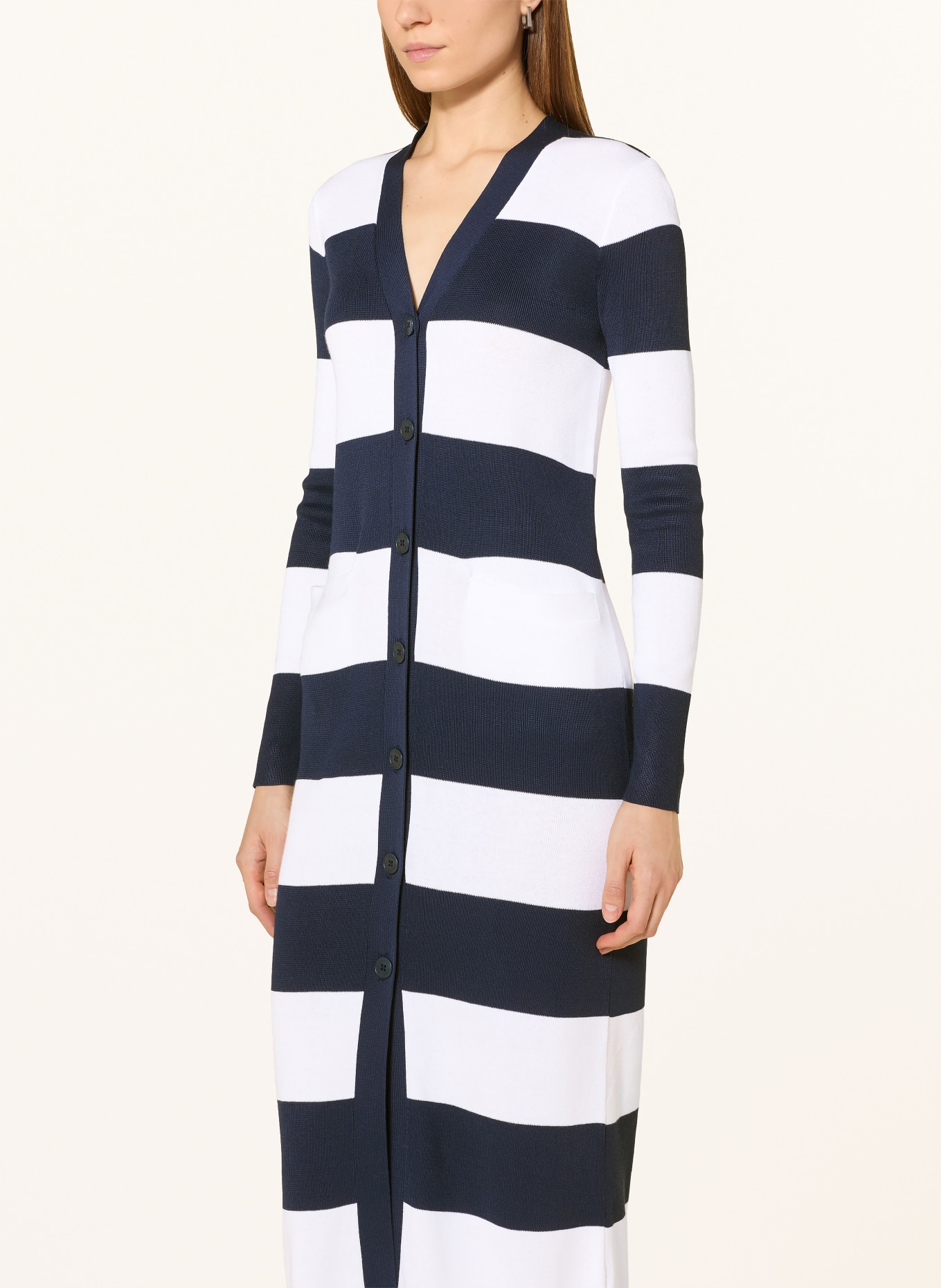 LAUREN RALPH LAUREN pletený kabát: TMAVĚ MODRÁ / BÍLÁ