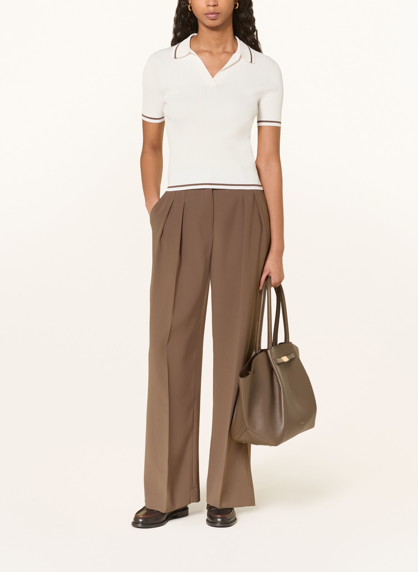 ARMANI EXCHANGE knitted polo shirt: ECRU / DARK BROWN