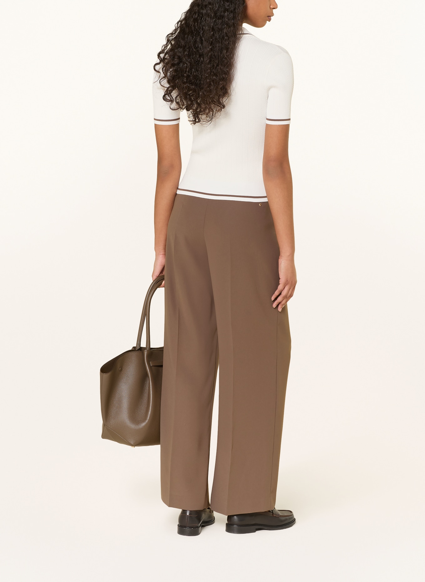 ARMANI EXCHANGE knitted polo shirt: ECRU / DARK BROWN