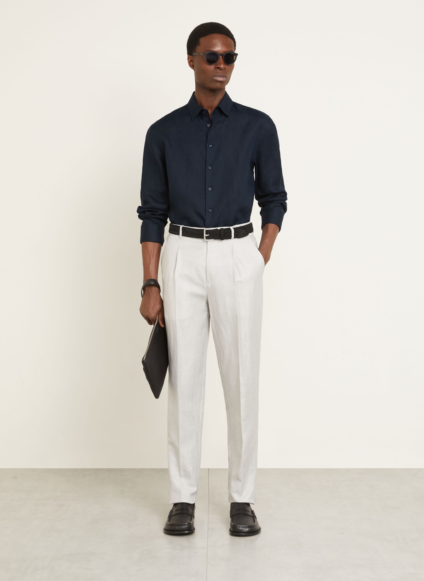 GIORGIO ARMANI Leinenhemd Regular Fit: DUNKELBLAU