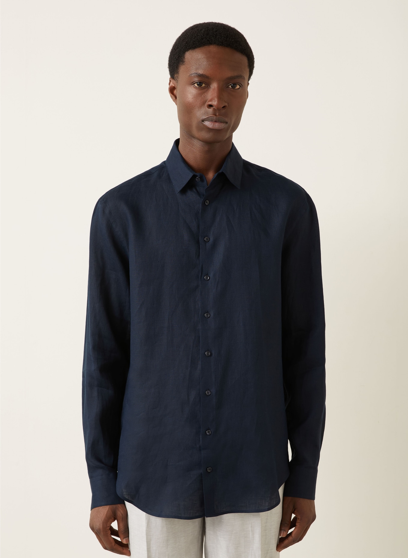 GIORGIO ARMANI Leinenhemd Regular Fit: DUNKELBLAU