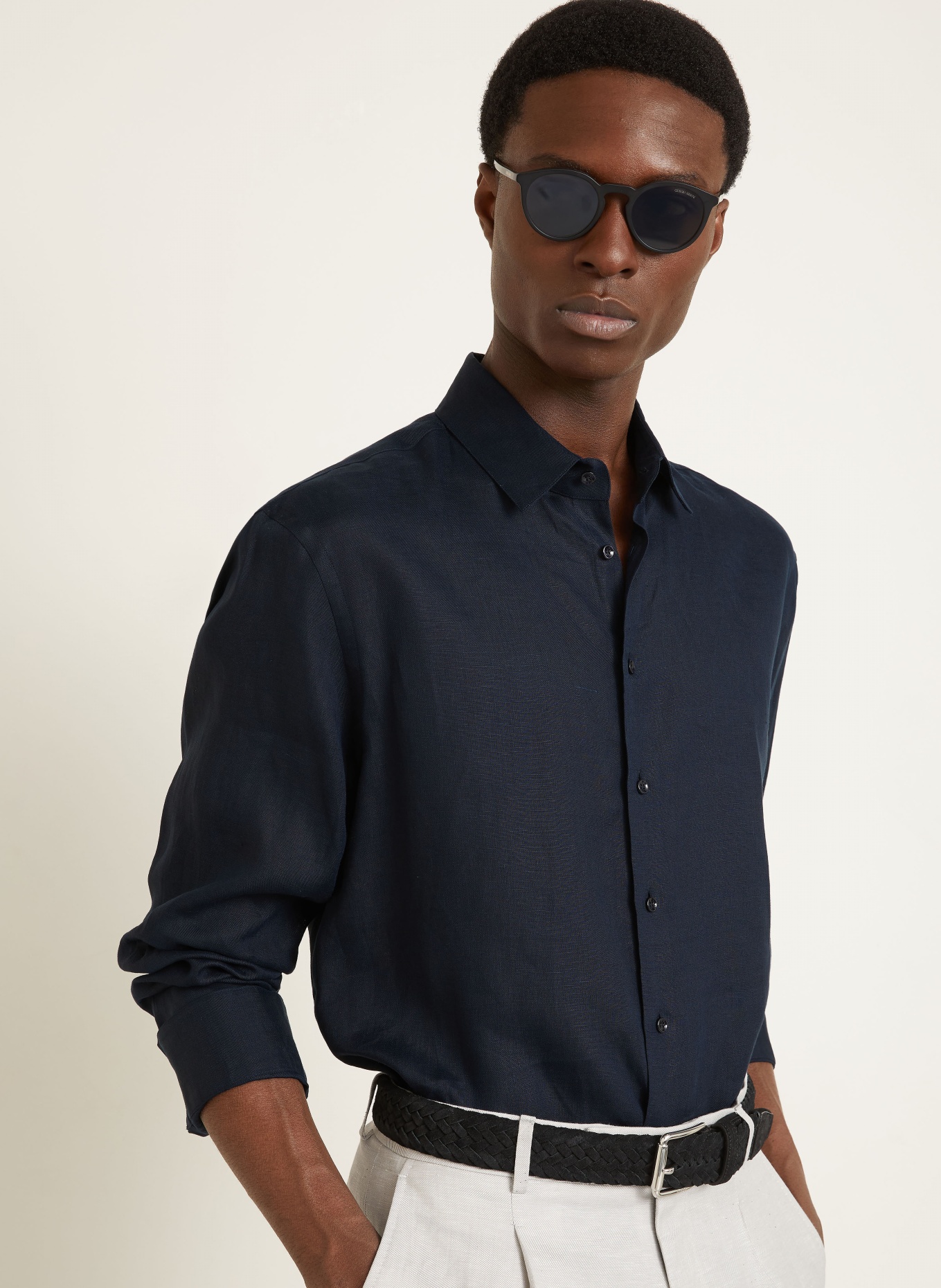 GIORGIO ARMANI Leinenhemd Regular Fit: DUNKELBLAU