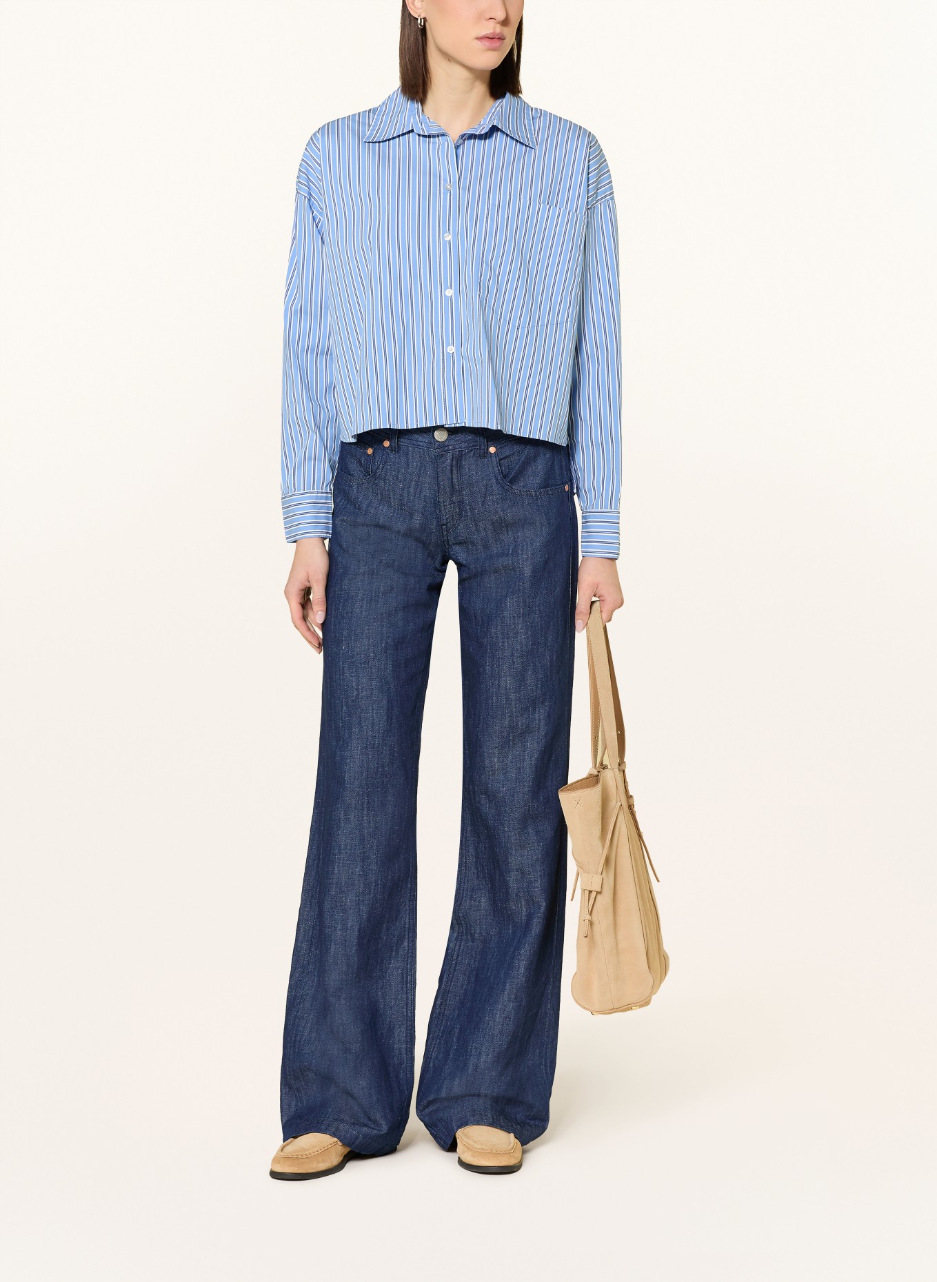 Herrlicher Hemdbluse PERLINA: HELLBLAU / WEISS