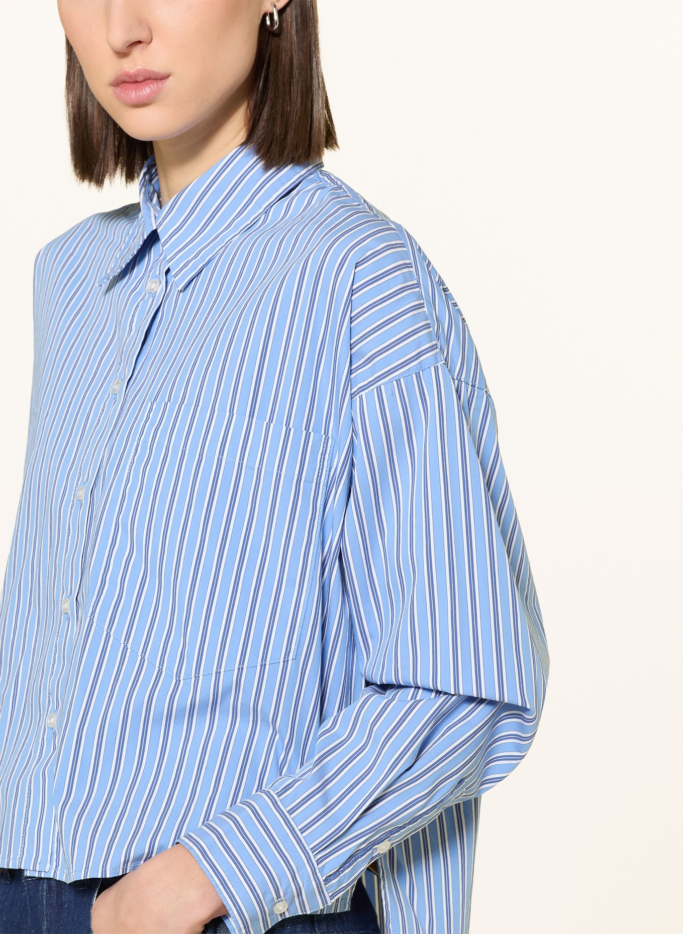 Herrlicher Hemdbluse PERLINA: HELLBLAU / WEISS