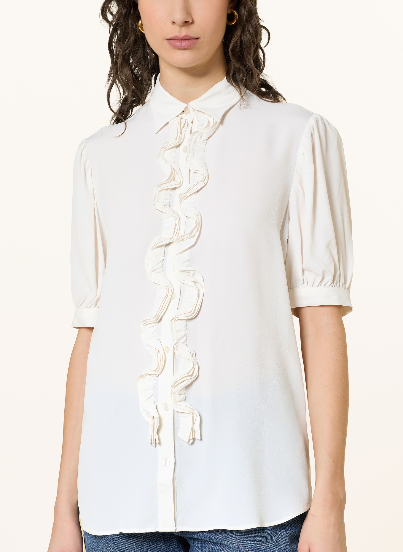 ÉMANOU Hemdbluse SHIRLEY mit Seide und Rüschen: CREME