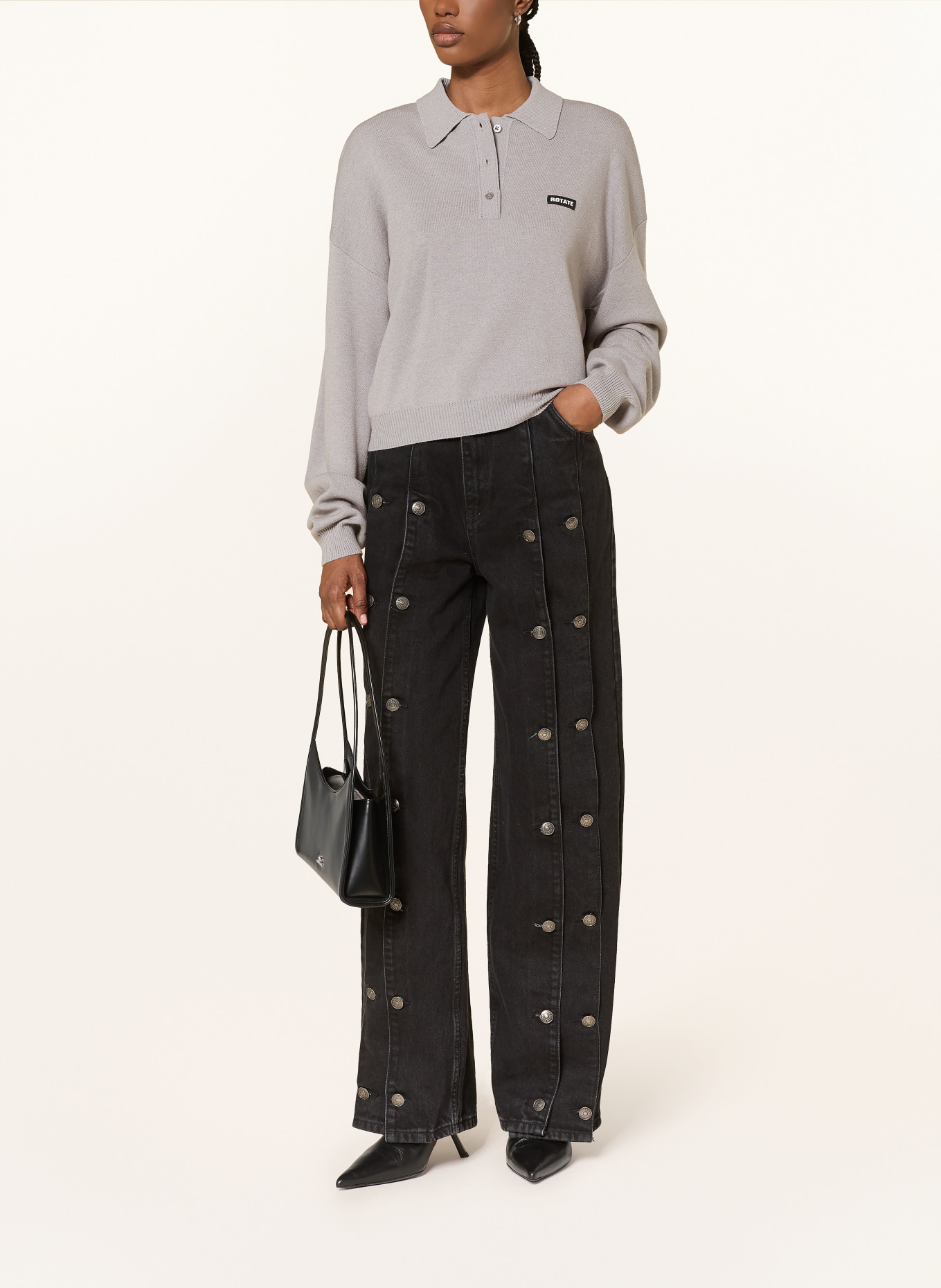 ROTATE knitted polo shirt: LIGHT GRAY