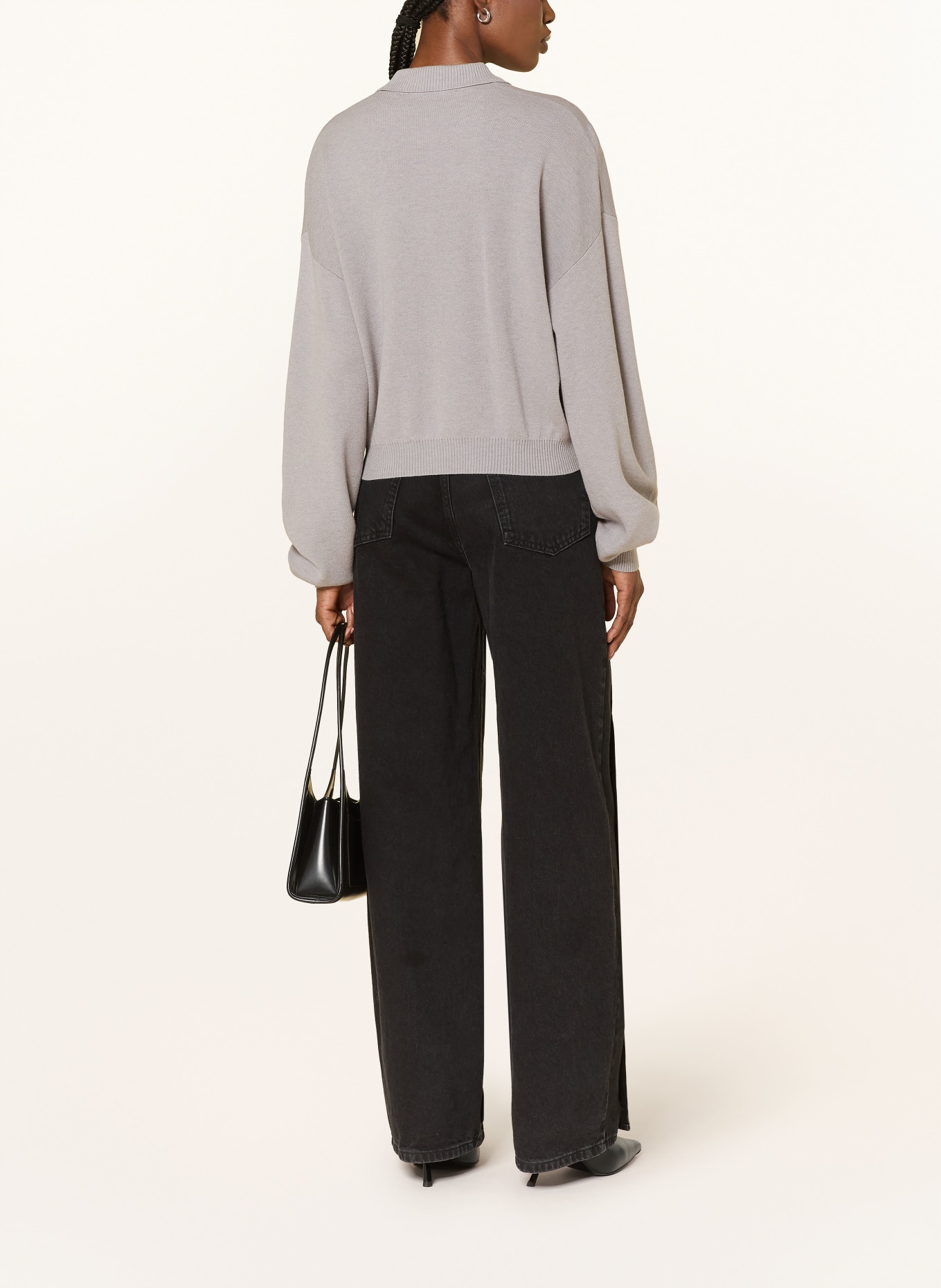 ROTATE knitted polo shirt: LIGHT GRAY