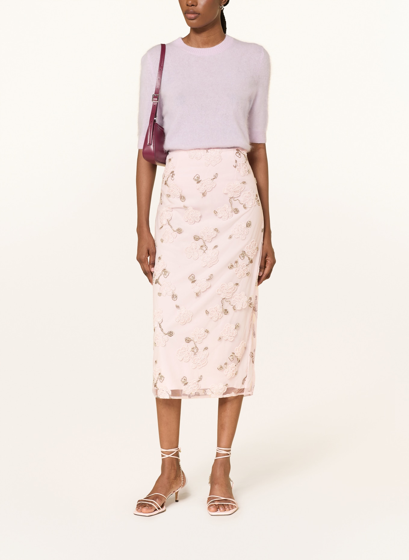 ROTATE Síťovaná sukně s ozdobnými kameny: SVĚTLE RŮŽOVÁ / ZELENÁ