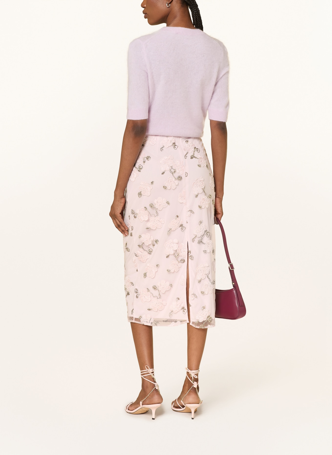 ROTATE Síťovaná sukně s ozdobnými kameny: SVĚTLE RŮŽOVÁ / ZELENÁ