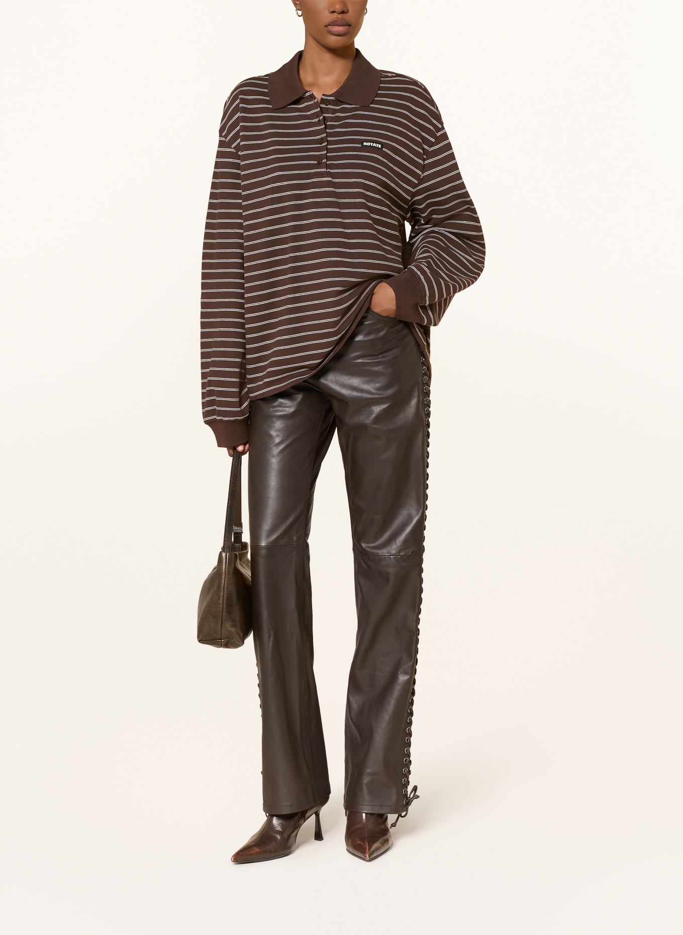 ROTATE Koszulka polo z pikowanym wzorem: CIEMNOBRĄZOWY / BIAŁY