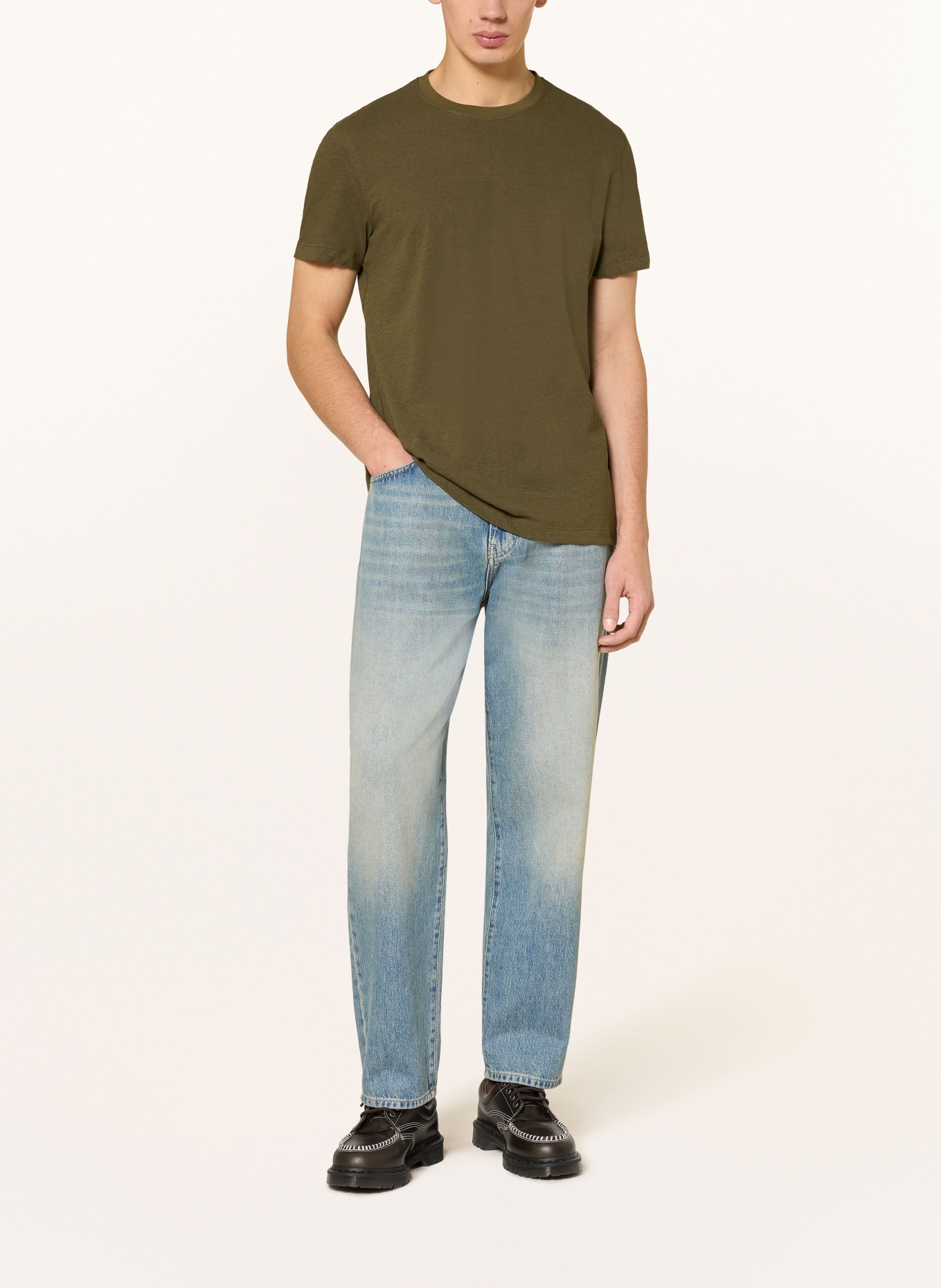 PAUL T-Shirt mit Leinen: OLIV