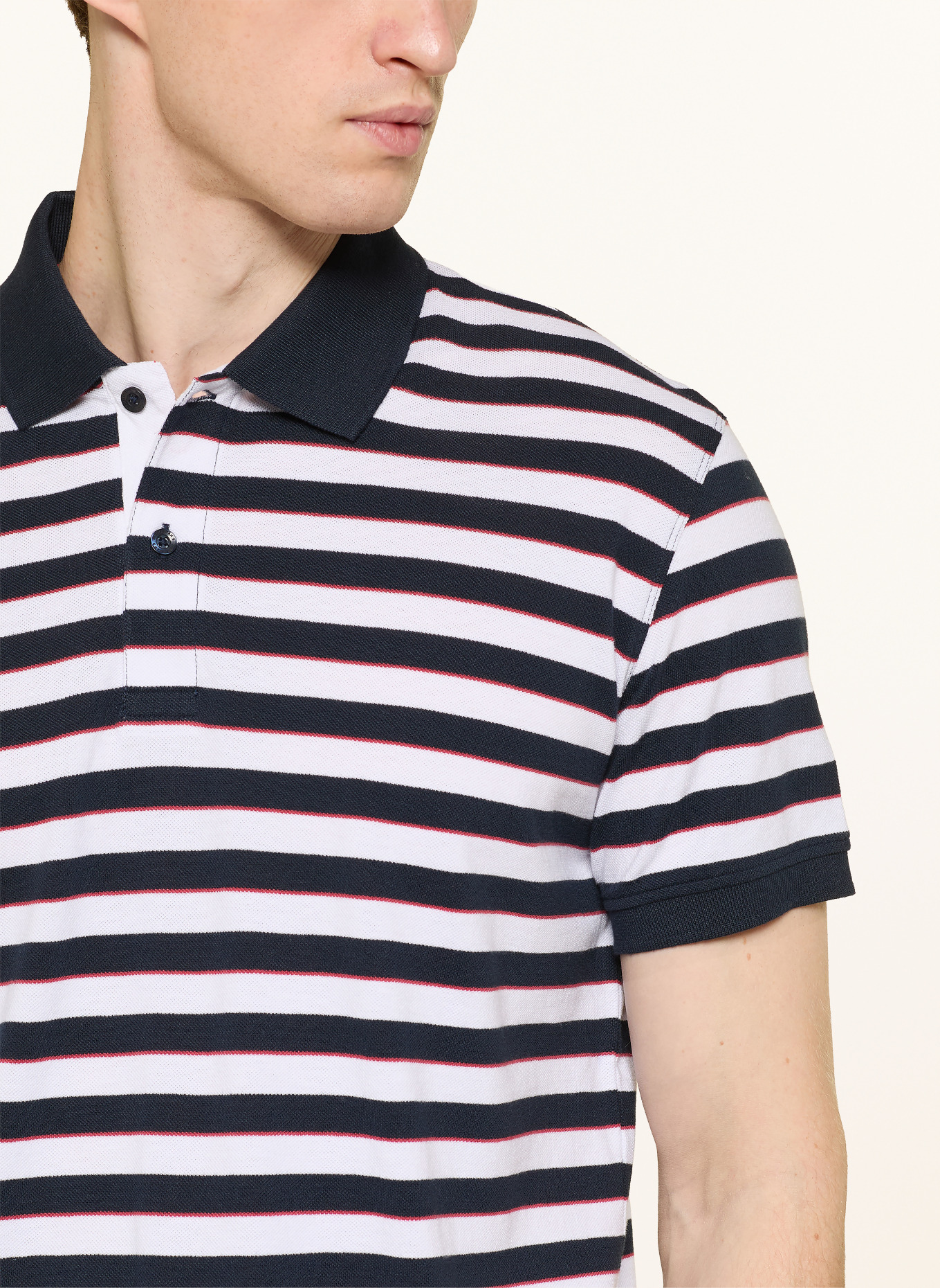 STROKESMAN'S Piqué-Poloshirt: DUNKELBLAU / DUNKELROT / WEISS