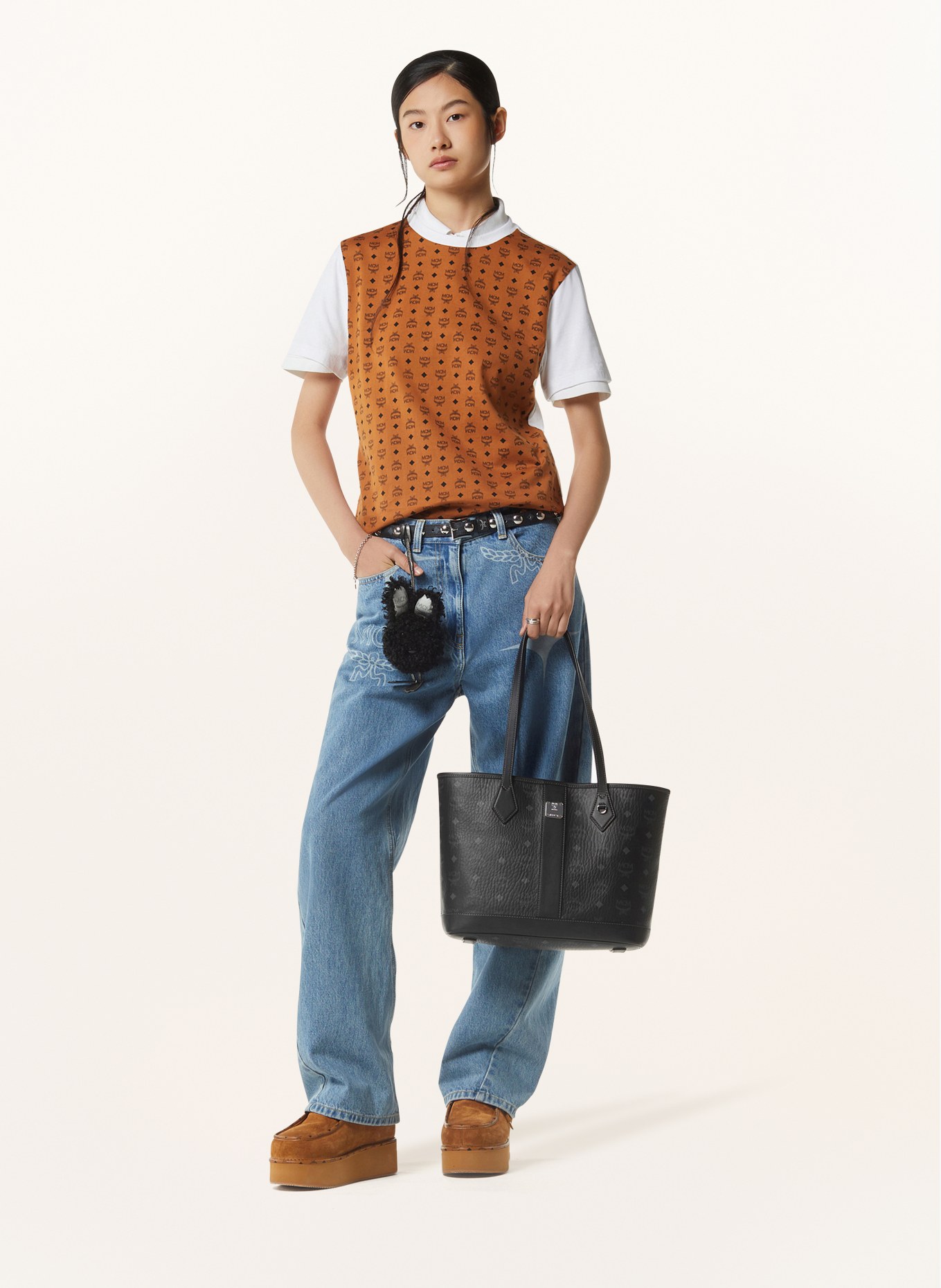 MCM LIZ shopper bag with pouch: DARK GRAY / LIGHT GRAY / BLACK