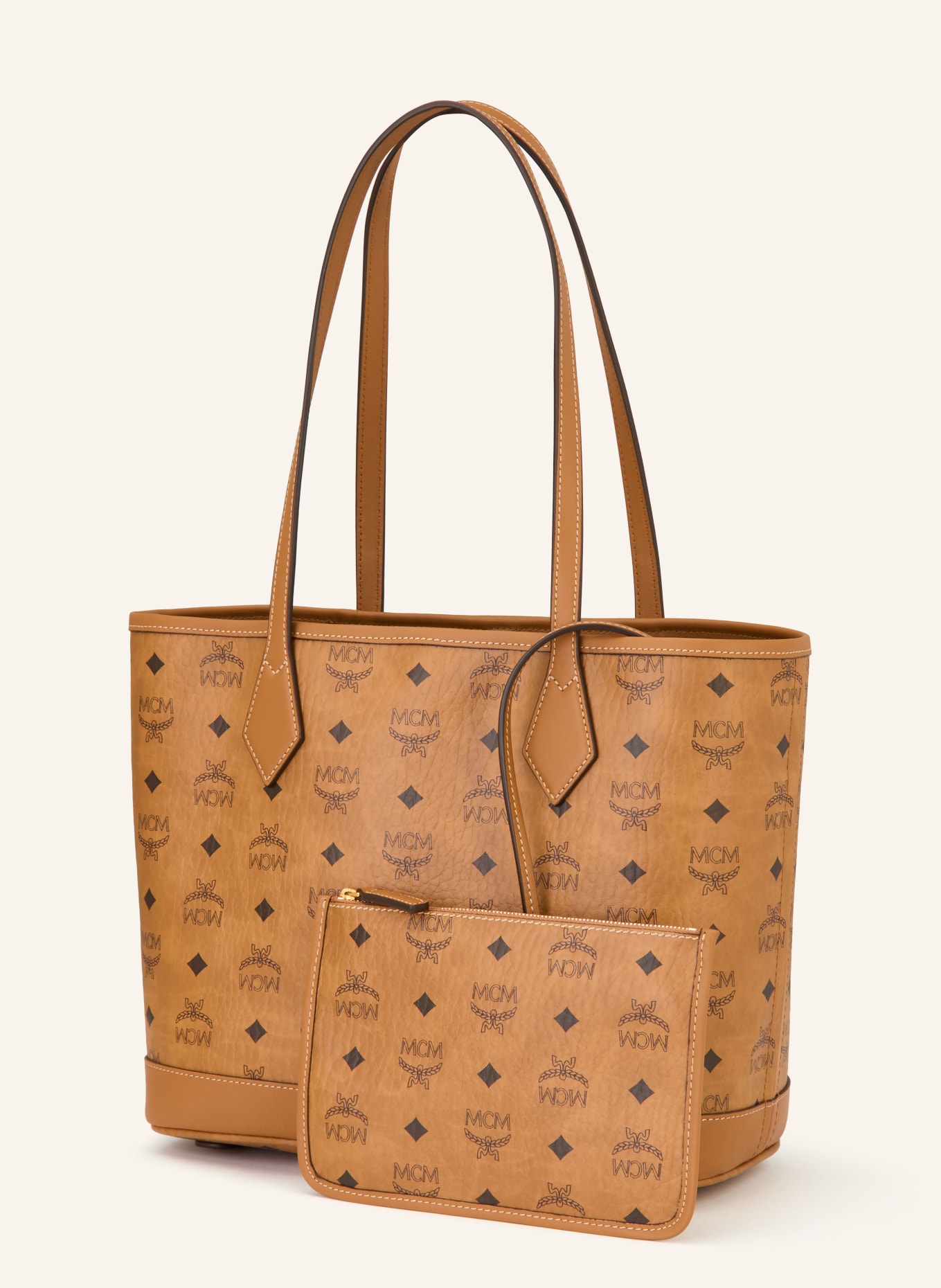 MCM Shopper LIZ mit Pouch: COGNAC / SCHWARZ