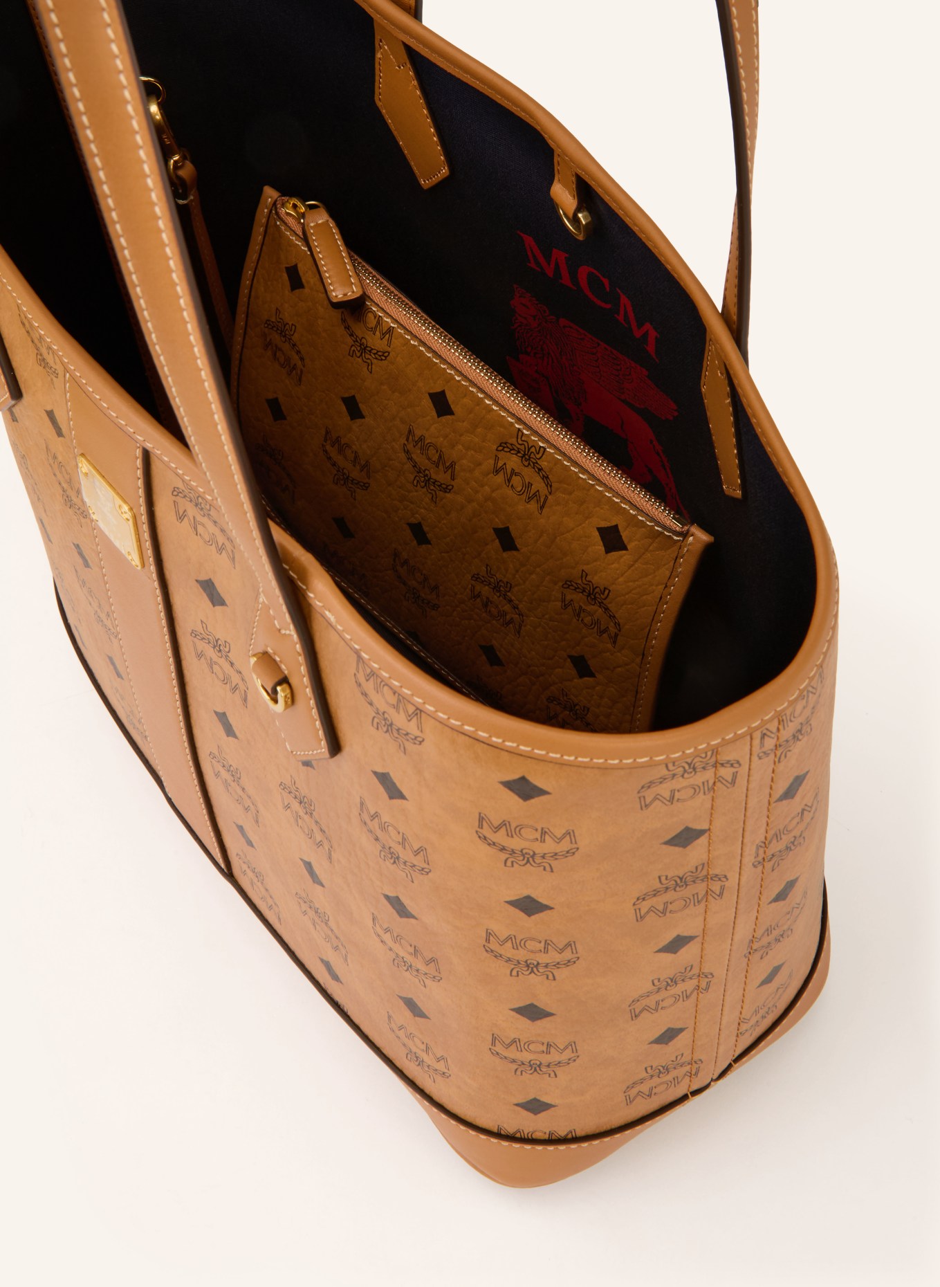 MCM Shopper LIZ mit Pouch: COGNAC / SCHWARZ