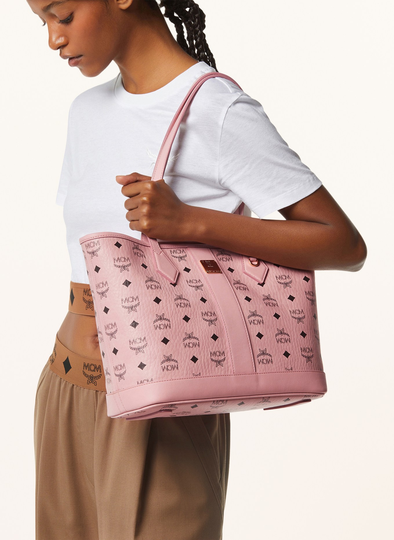 MCM Shopper LIZ SMALL: ROZE / GOUD / ZWART