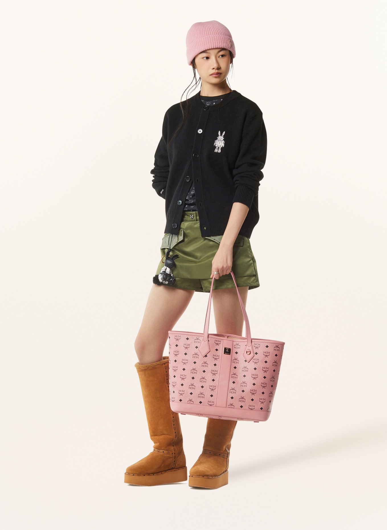 MCM Torba na zakupy LIZ MEDIUM z woreczkiem: RÓŻOWY / ZŁOTY / CZARNY