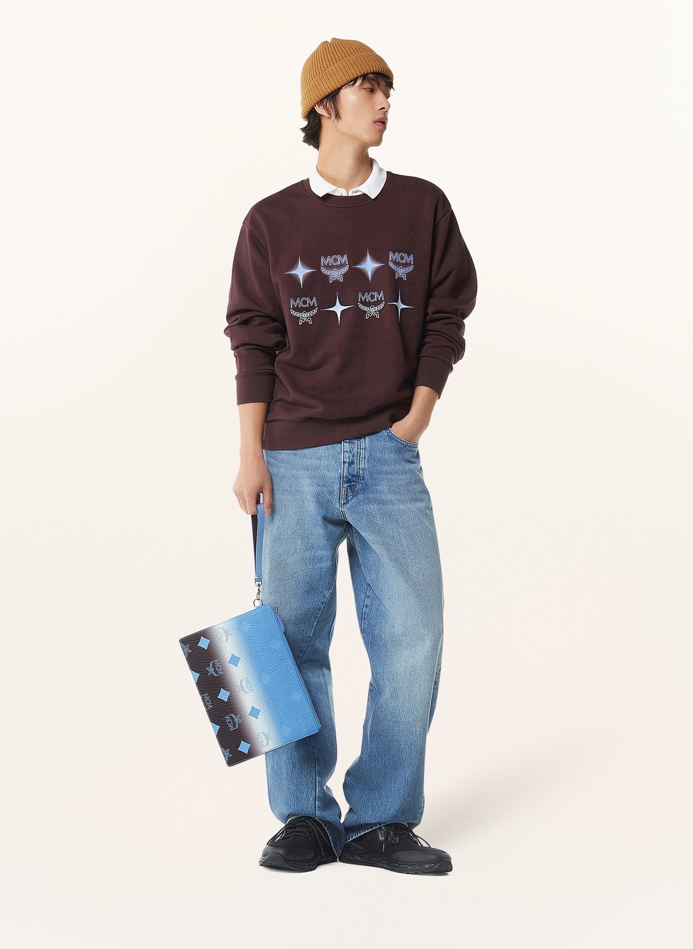 MCM Etui AREN SMALL: JASNONIEBIESKI / CIEMNOBRĄZOWY / ECRU